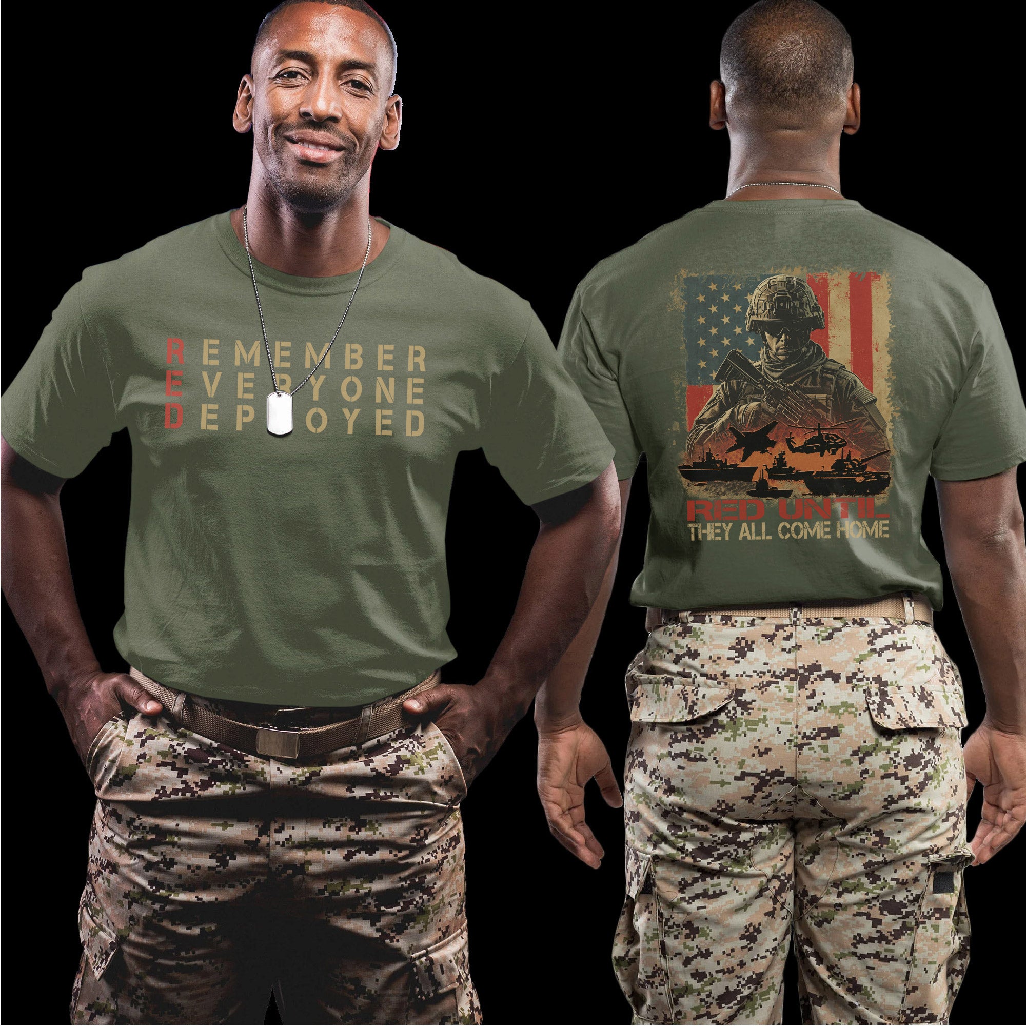 RED Until They All Come Home Remember Everyone Deployed US Military Veteran Support Pride T-Shirt