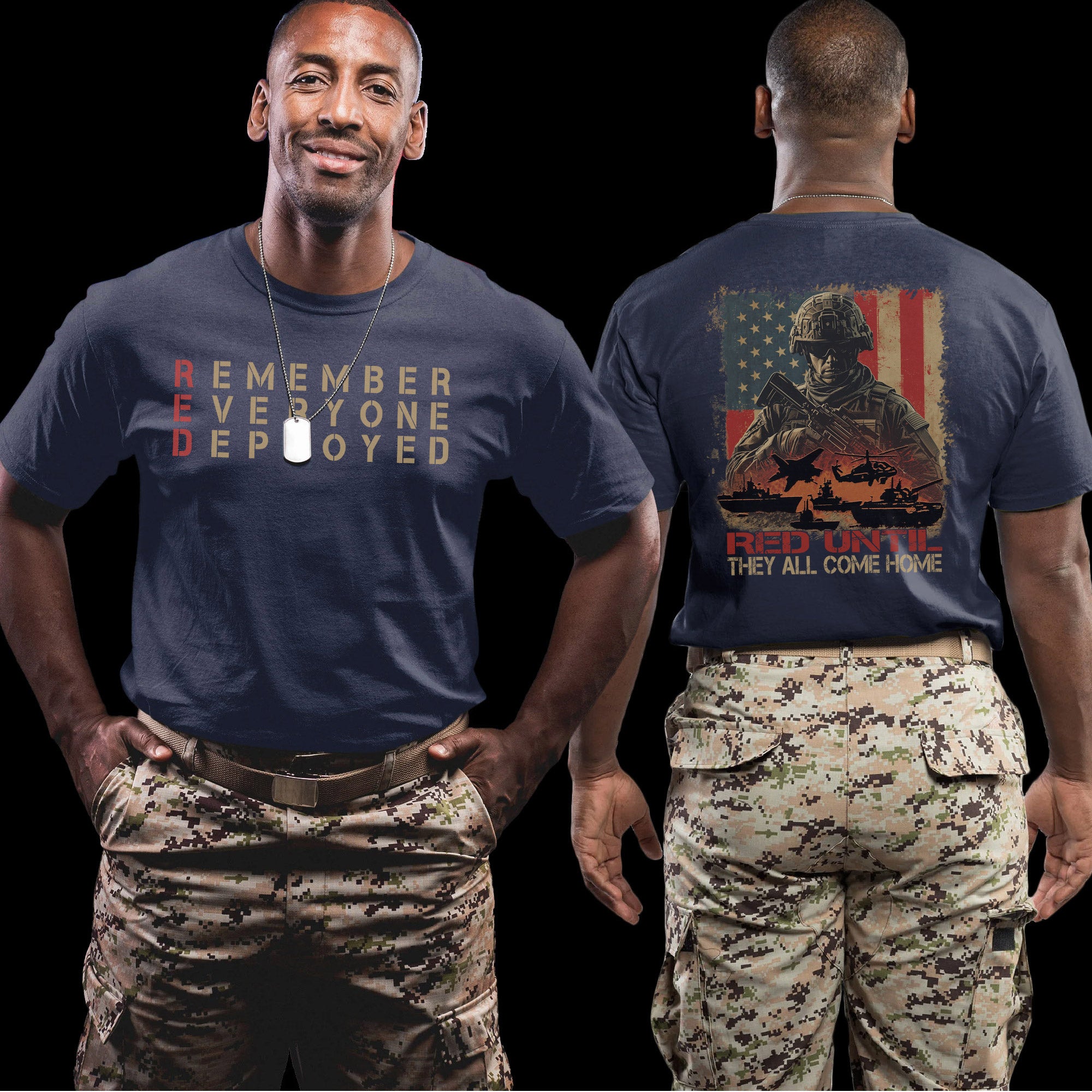 RED Until They All Come Home Remember Everyone Deployed US Military Veteran Support Pride T-Shirt