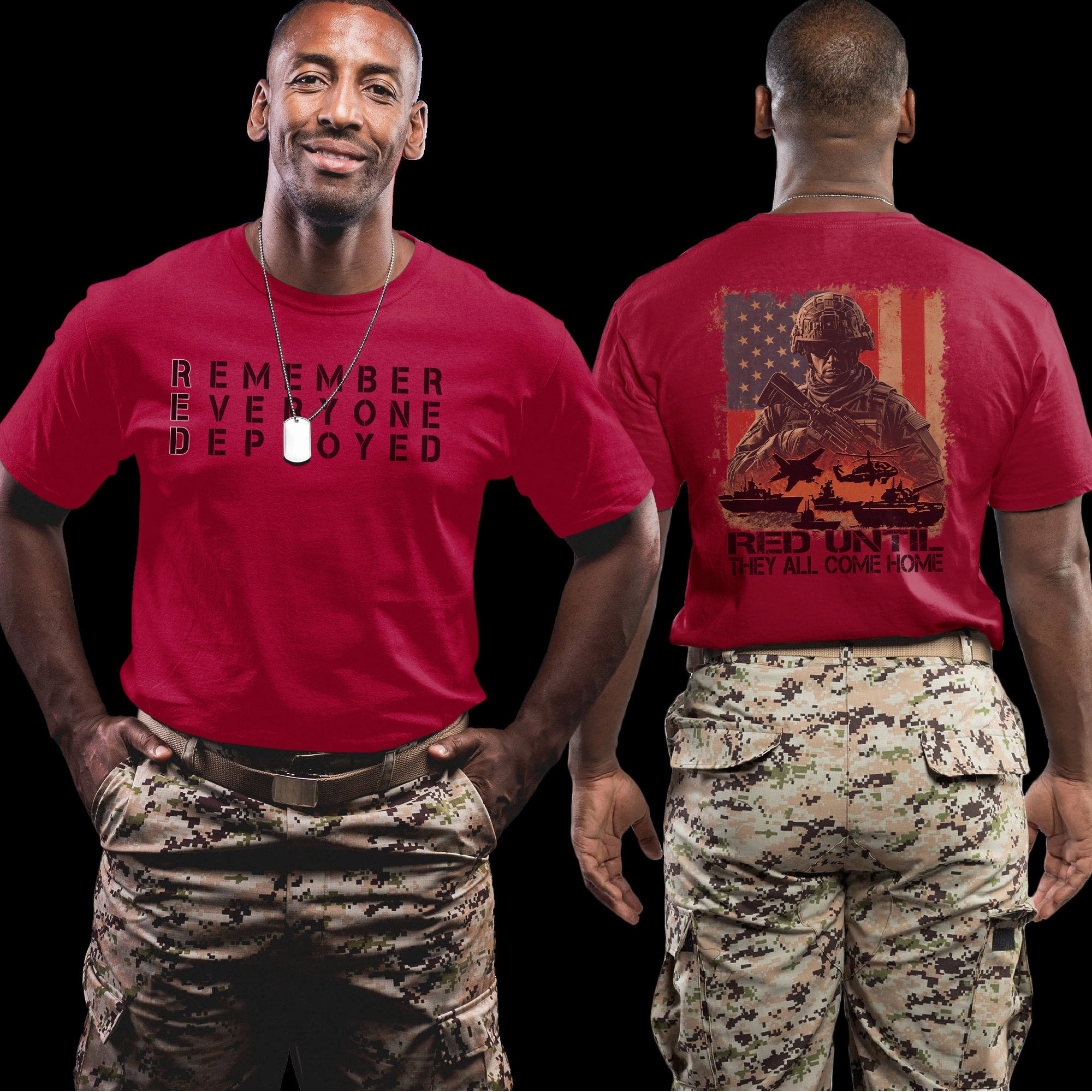 RED Until They All Come Home Remember Everyone Deployed US Military Veteran Support Pride T-Shirt