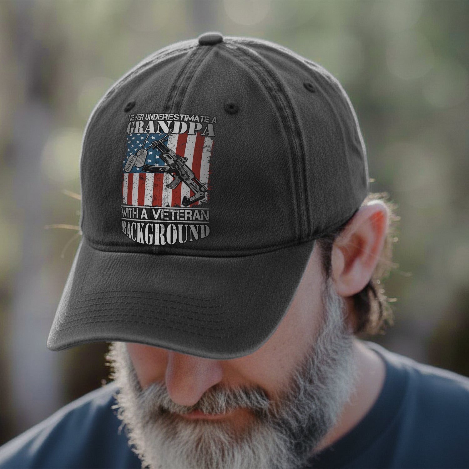 Never Underestimate a Grandpa With a Veteran Background Baseball Cap Secondary image
