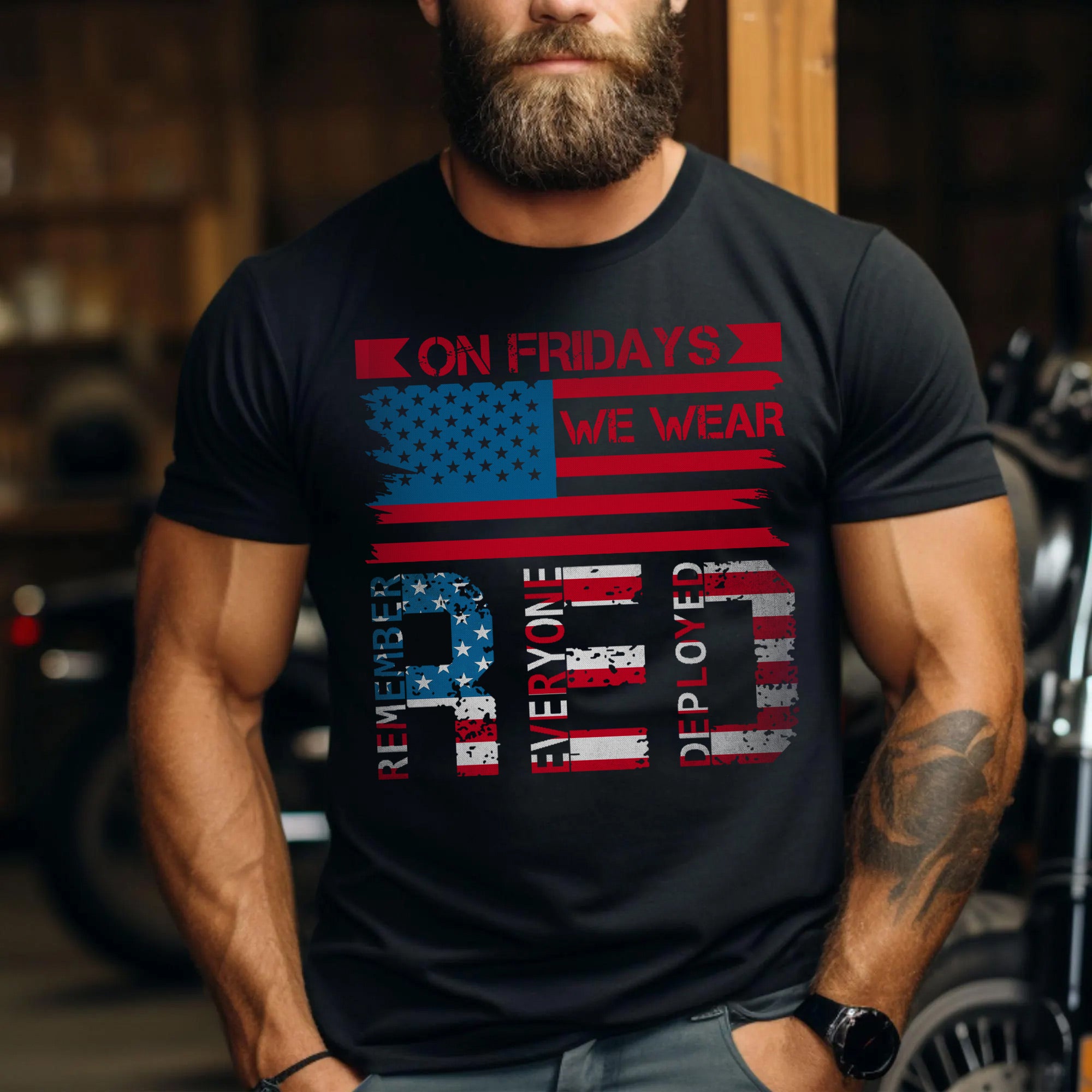 On Fridays We Wear Red Remember Everyone Deployed US Military Veteran Support T-Shirt