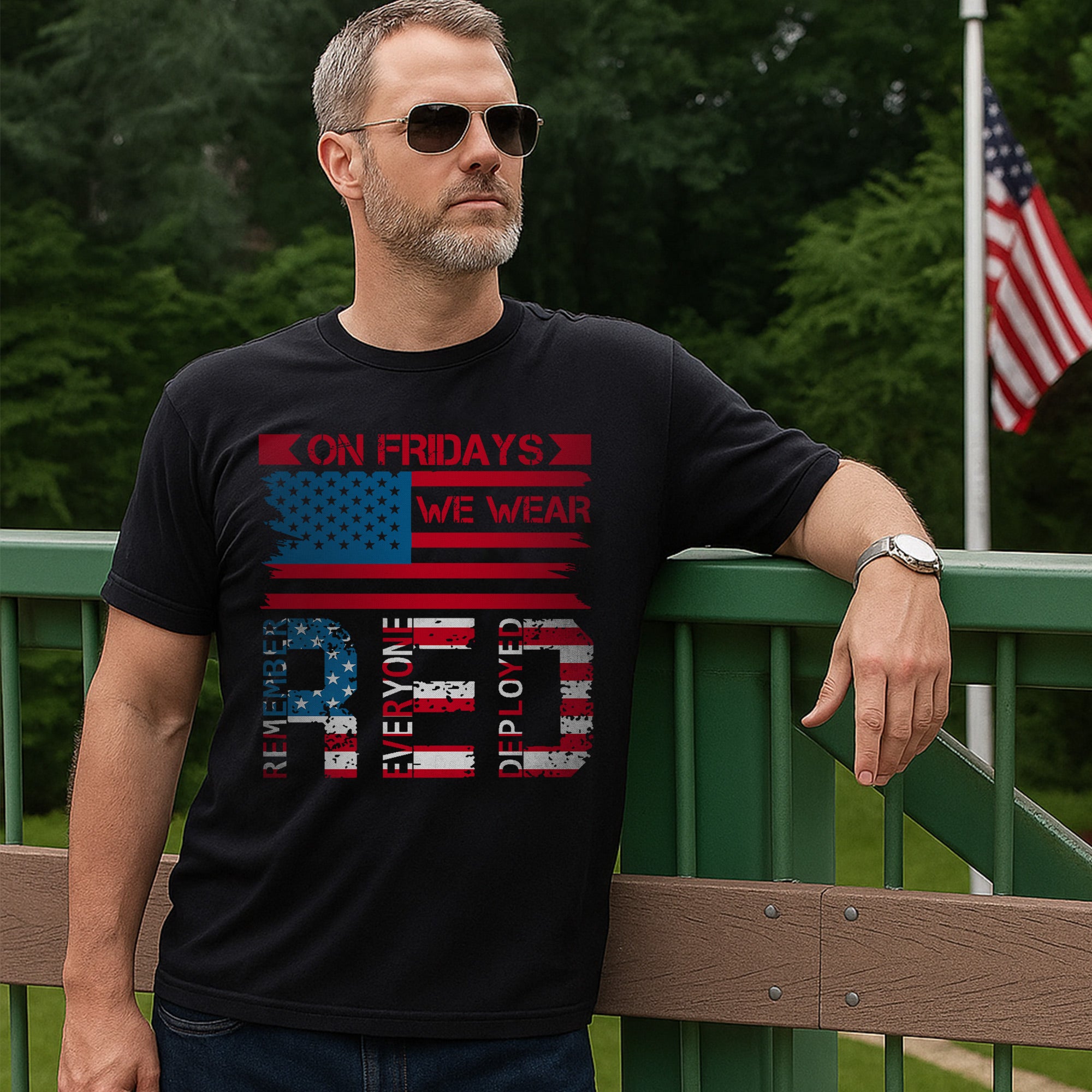 On Fridays We Wear Red Remember Everyone Deployed US Military Veteran Support T-Shirt