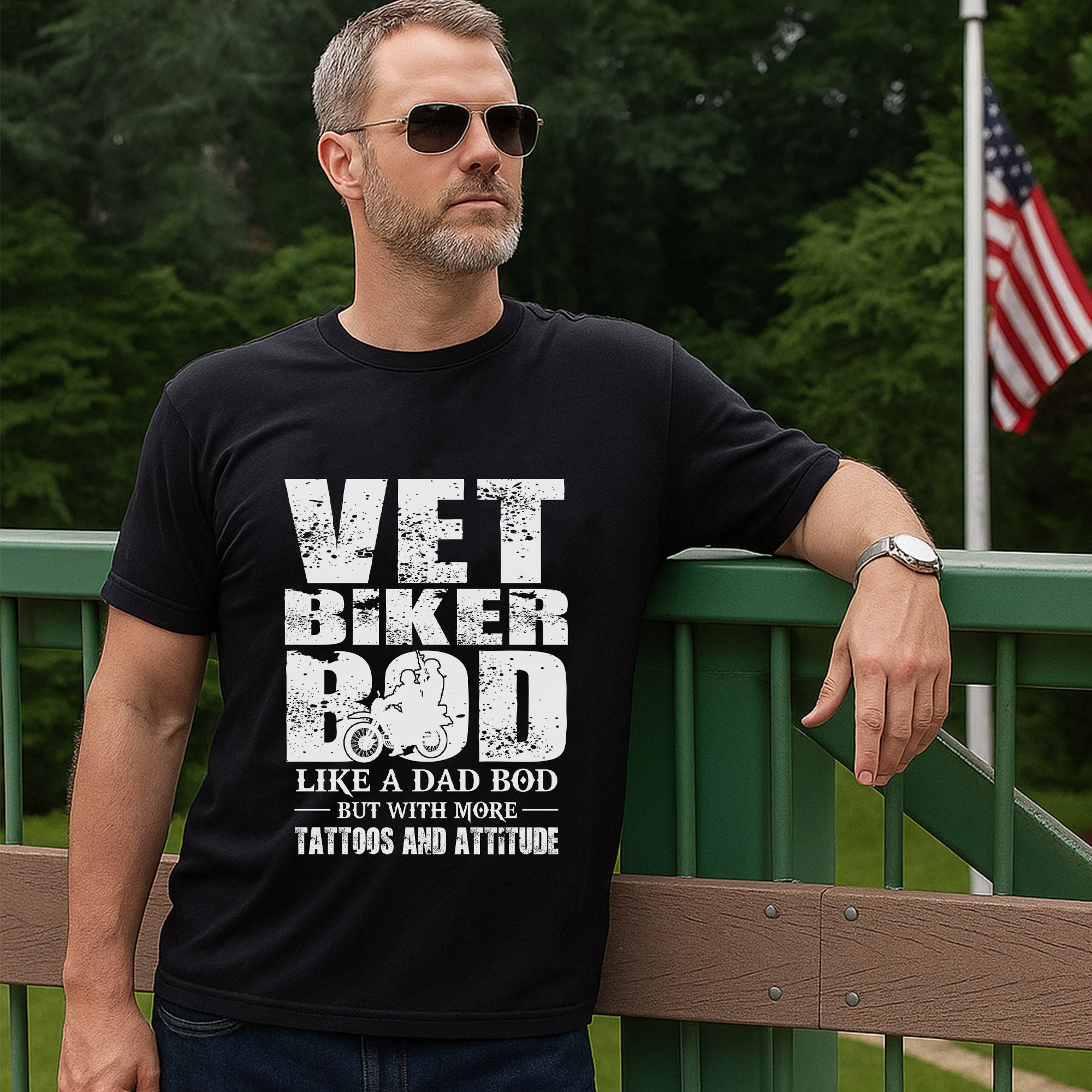 Vet Biker Bod Shirt Like A Dad Bod But With More Tattoos and Attitude Veteran Motorcycle T-Shirt