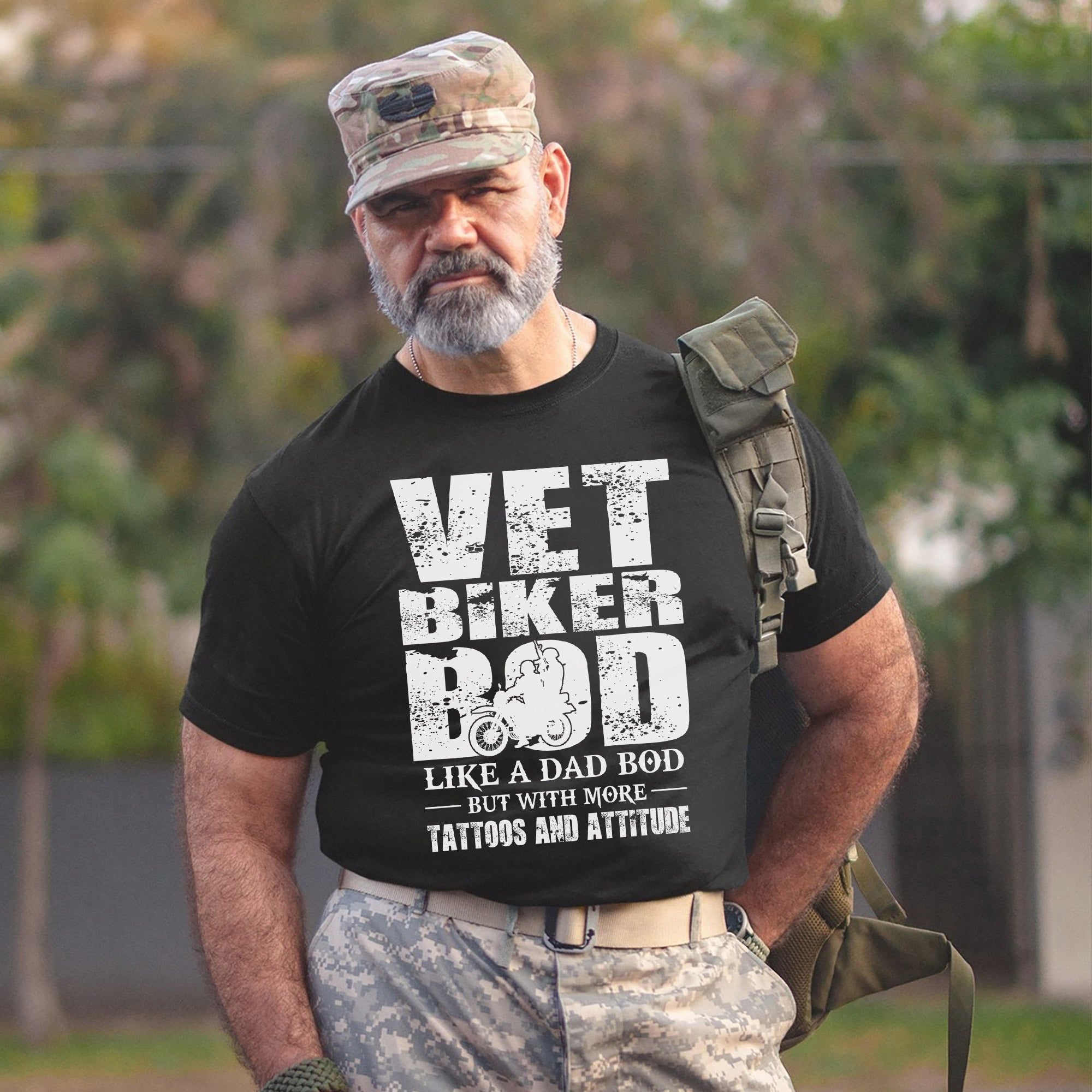 Vet Biker Bod Shirt Like A Dad Bod But With More Tattoos and Attitude Veteran Motorcycle T-Shirt