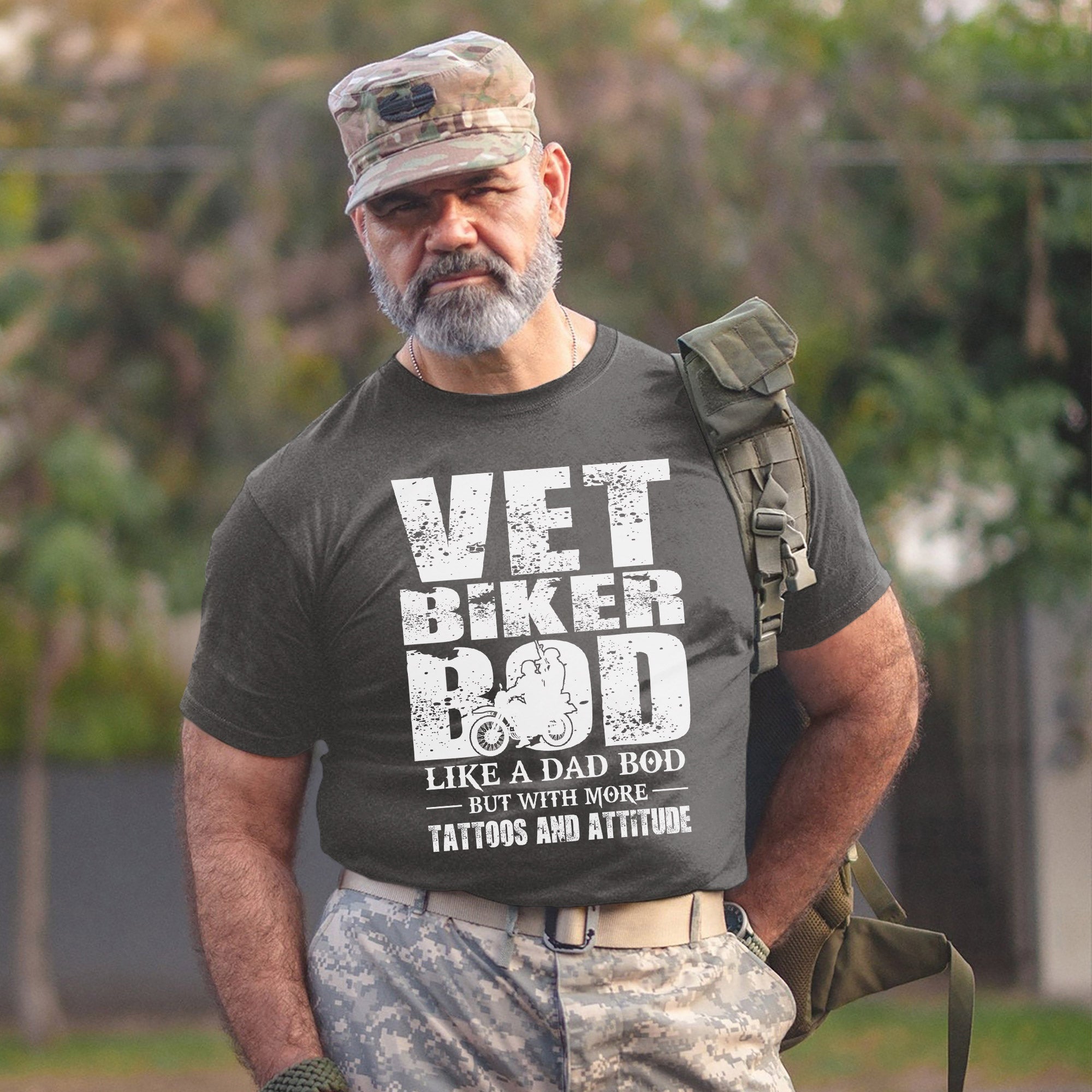 Vet Biker Bod Shirt Like A Dad Bod But With More Tattoos and Attitude Veteran Motorcycle T-Shirt