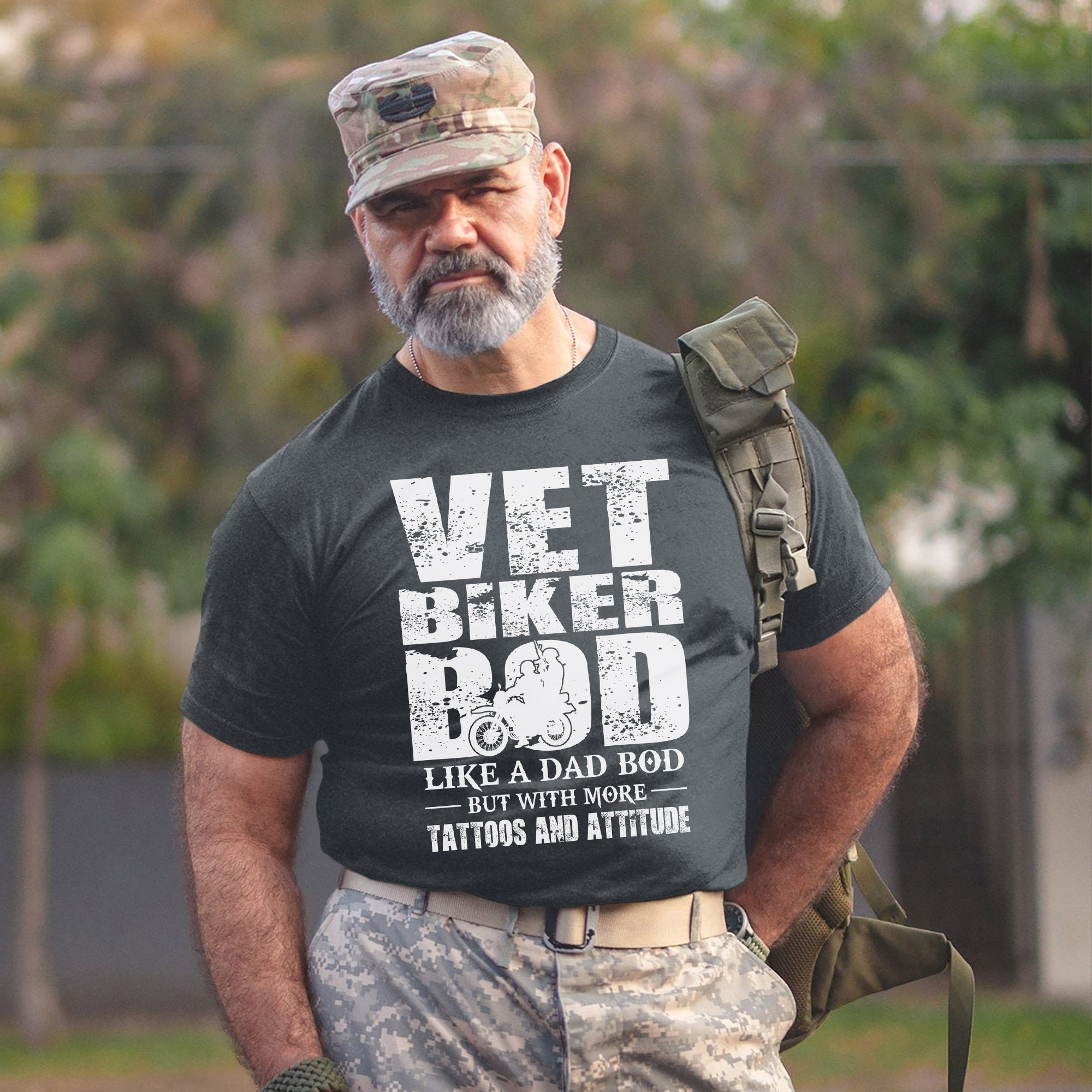 Vet Biker Bod Shirt Like A Dad Bod But With More Tattoos and Attitude Veteran Motorcycle T-Shirt