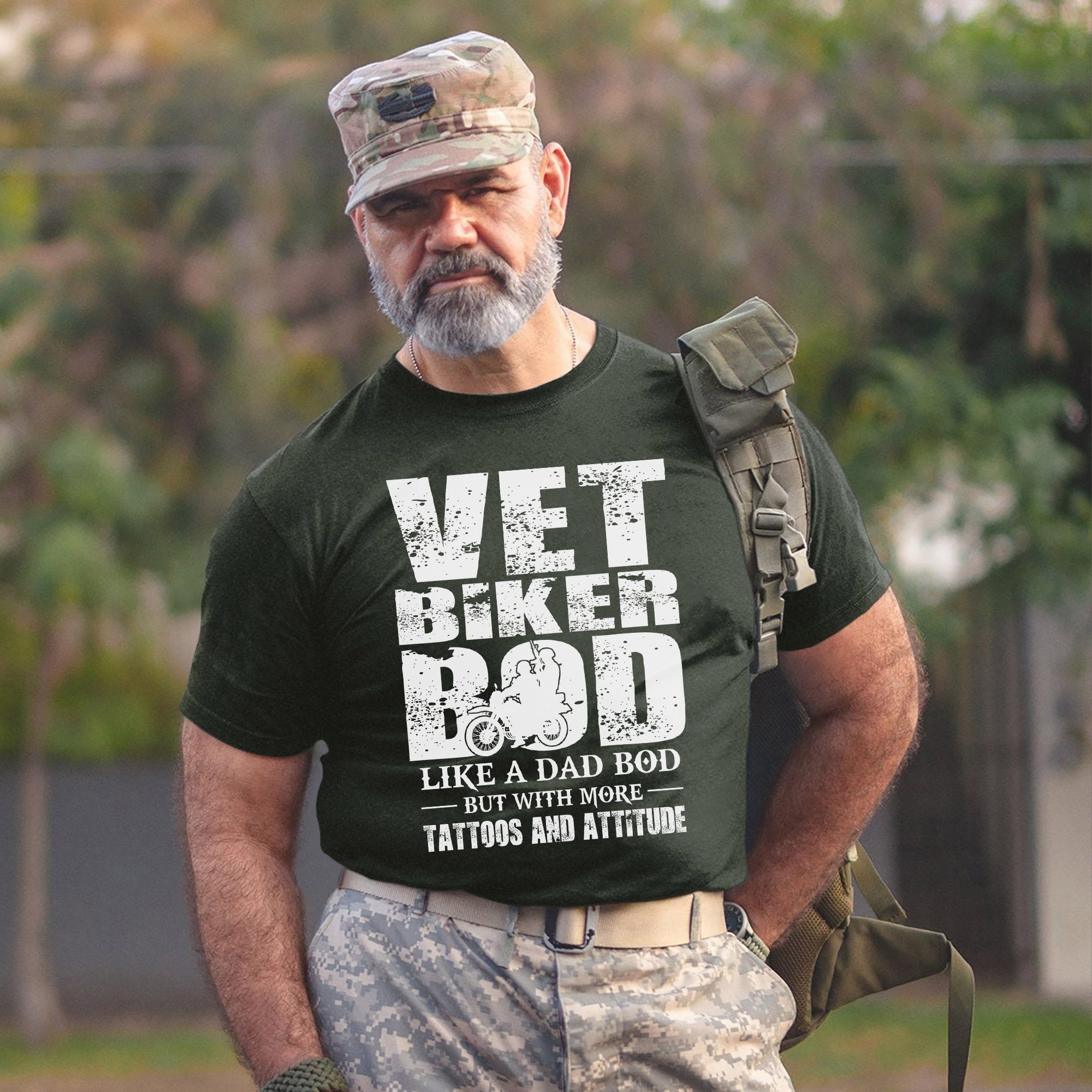 Vet Biker Bod Shirt Like A Dad Bod But With More Tattoos and Attitude Veteran Motorcycle T-Shirt