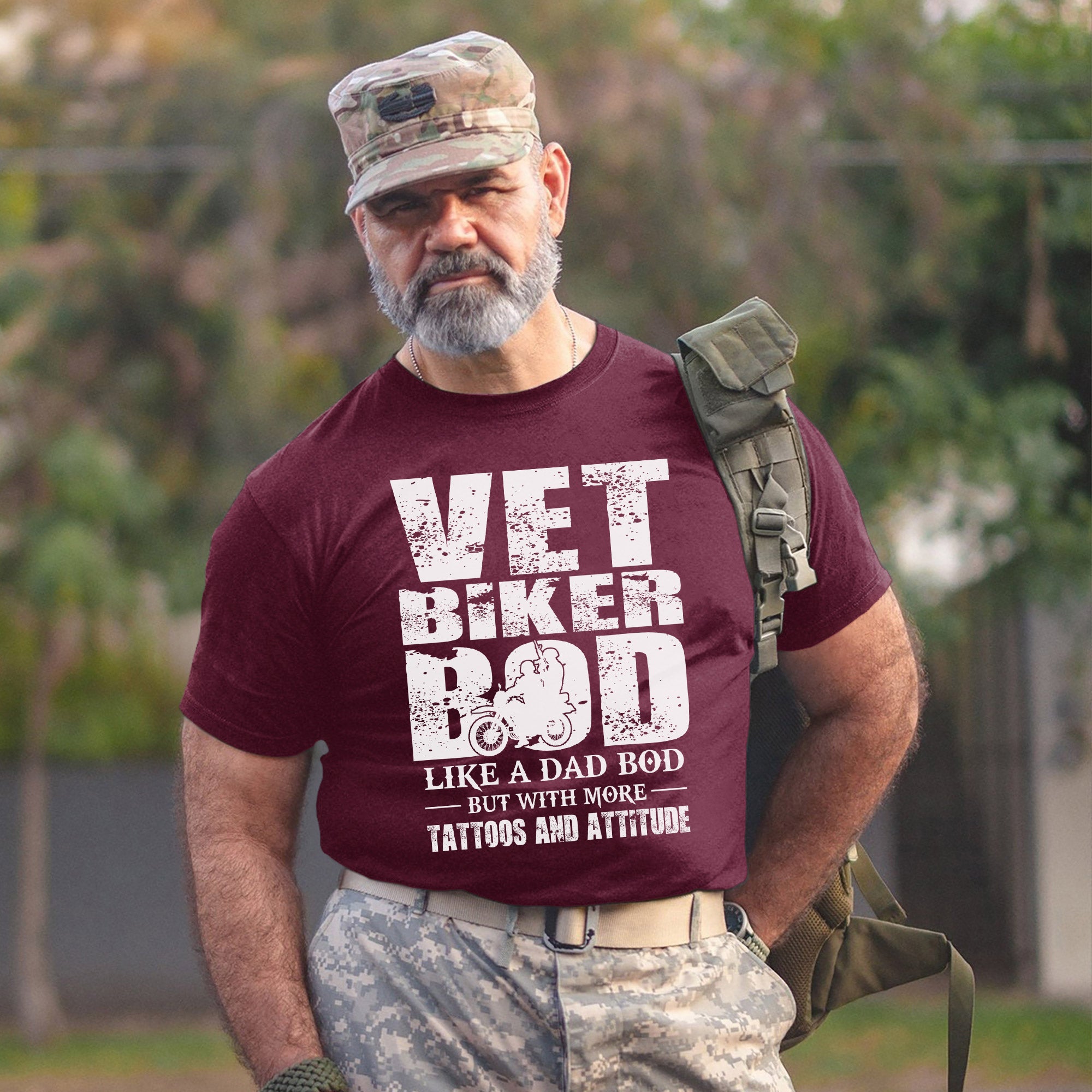 Vet Biker Bod Shirt Like A Dad Bod But With More Tattoos and Attitude Veteran Motorcycle T-Shirt