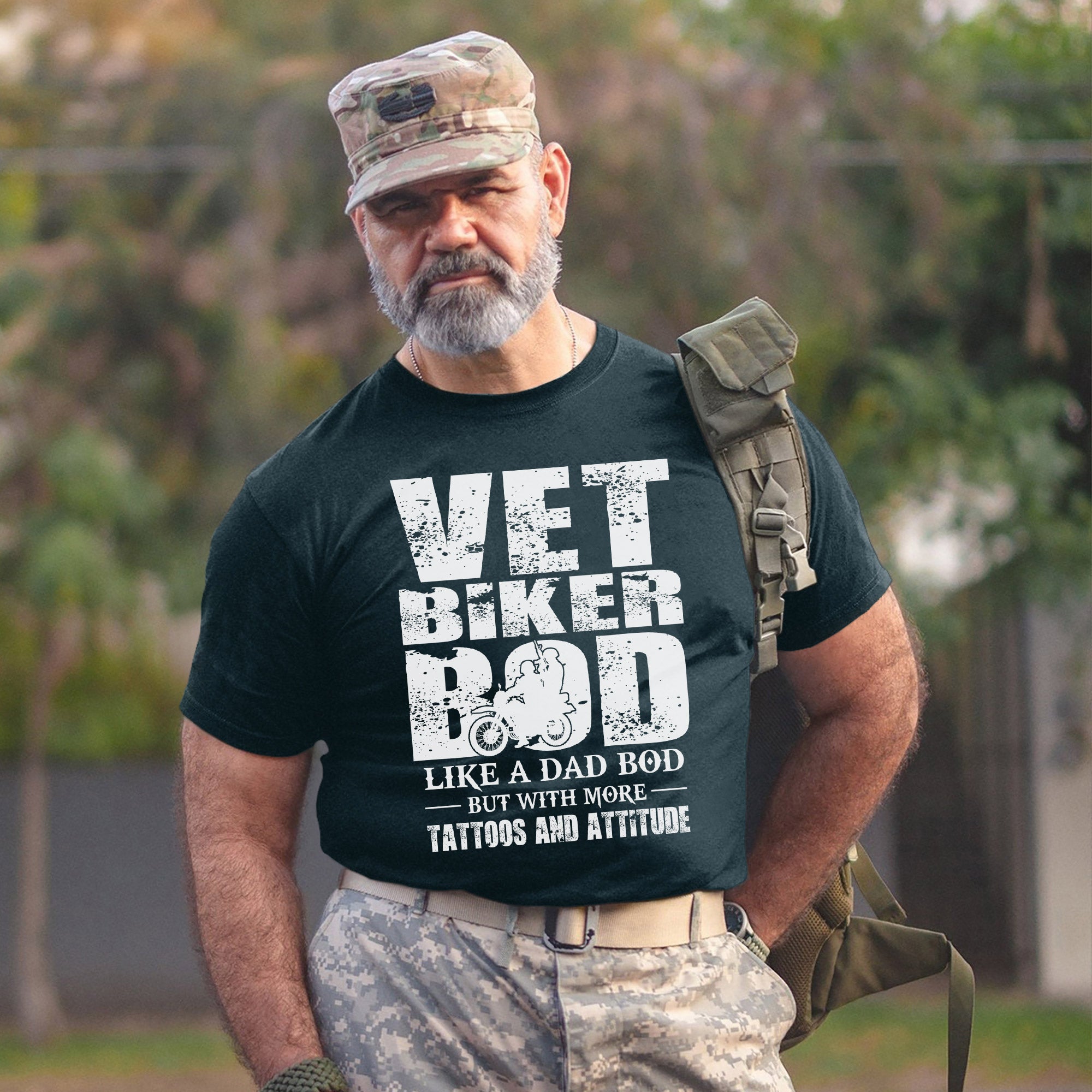 Vet Biker Bod Shirt Like A Dad Bod But With More Tattoos and Attitude Veteran Motorcycle T-Shirt