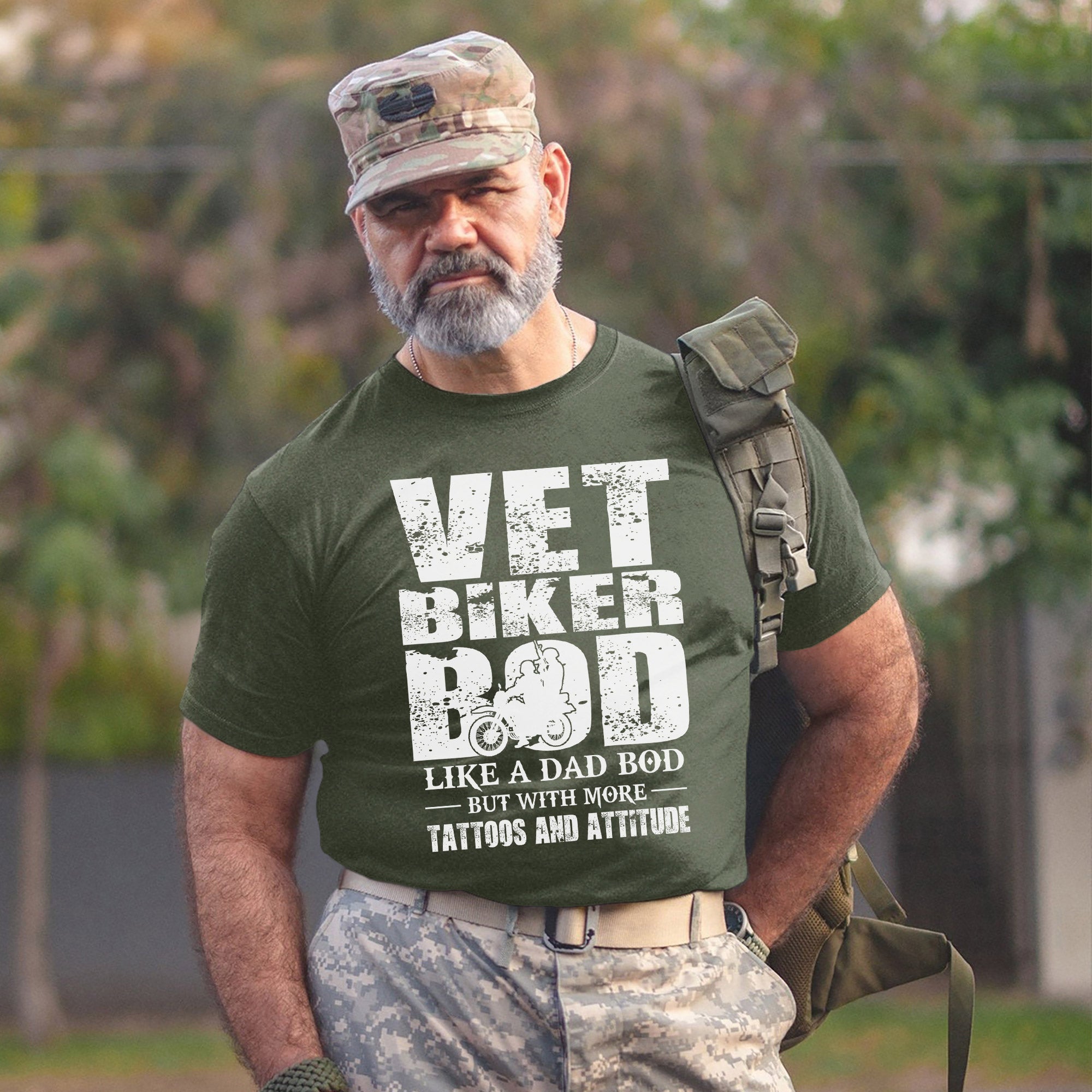Vet Biker Bod Shirt Like A Dad Bod But With More Tattoos and Attitude Veteran Motorcycle T-Shirt