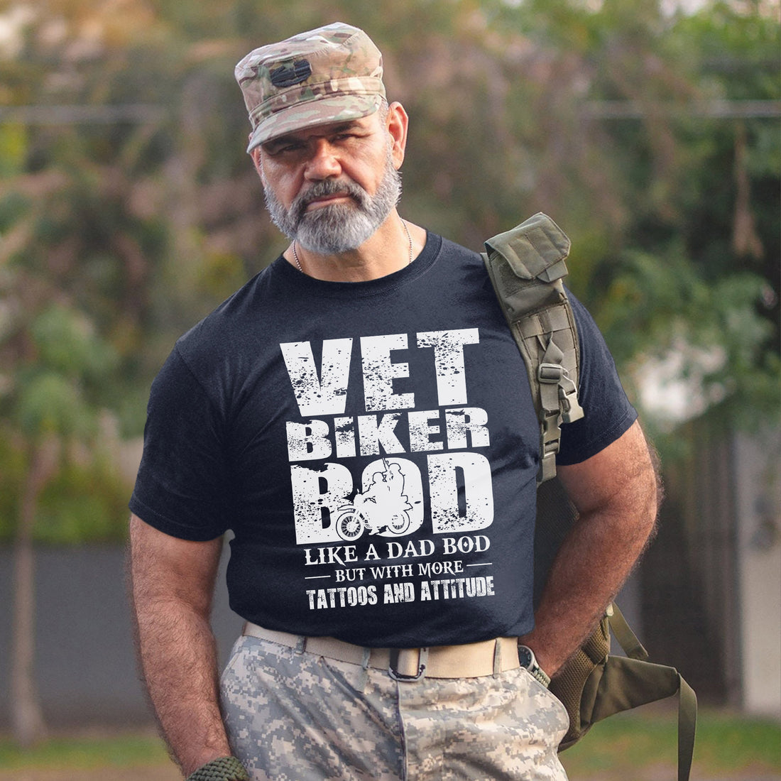 Vet Biker Bod Shirt Like A Dad Bod But With More Tattoos and Attitude Veteran Motorcycle T-Shirt