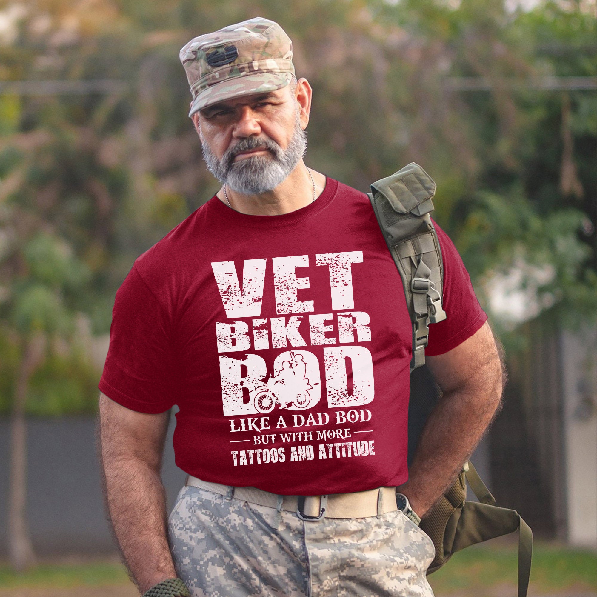 Vet Biker Bod Shirt Like A Dad Bod But With More Tattoos and Attitude Veteran Motorcycle T-Shirt
