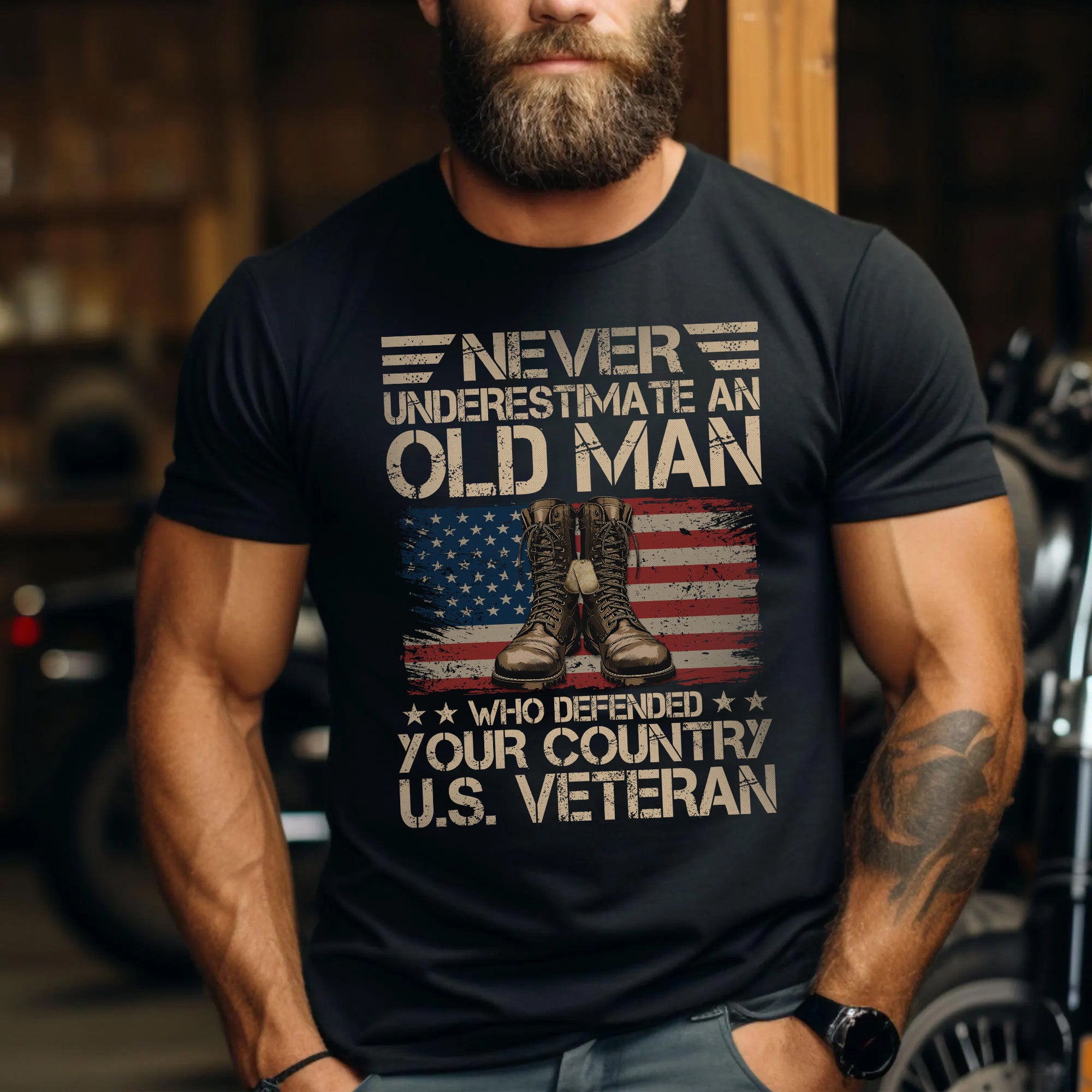 Never Underestimate an Old Man Who Defended Your Country Proud and Resilient U.S. Veteran T-Shirt
