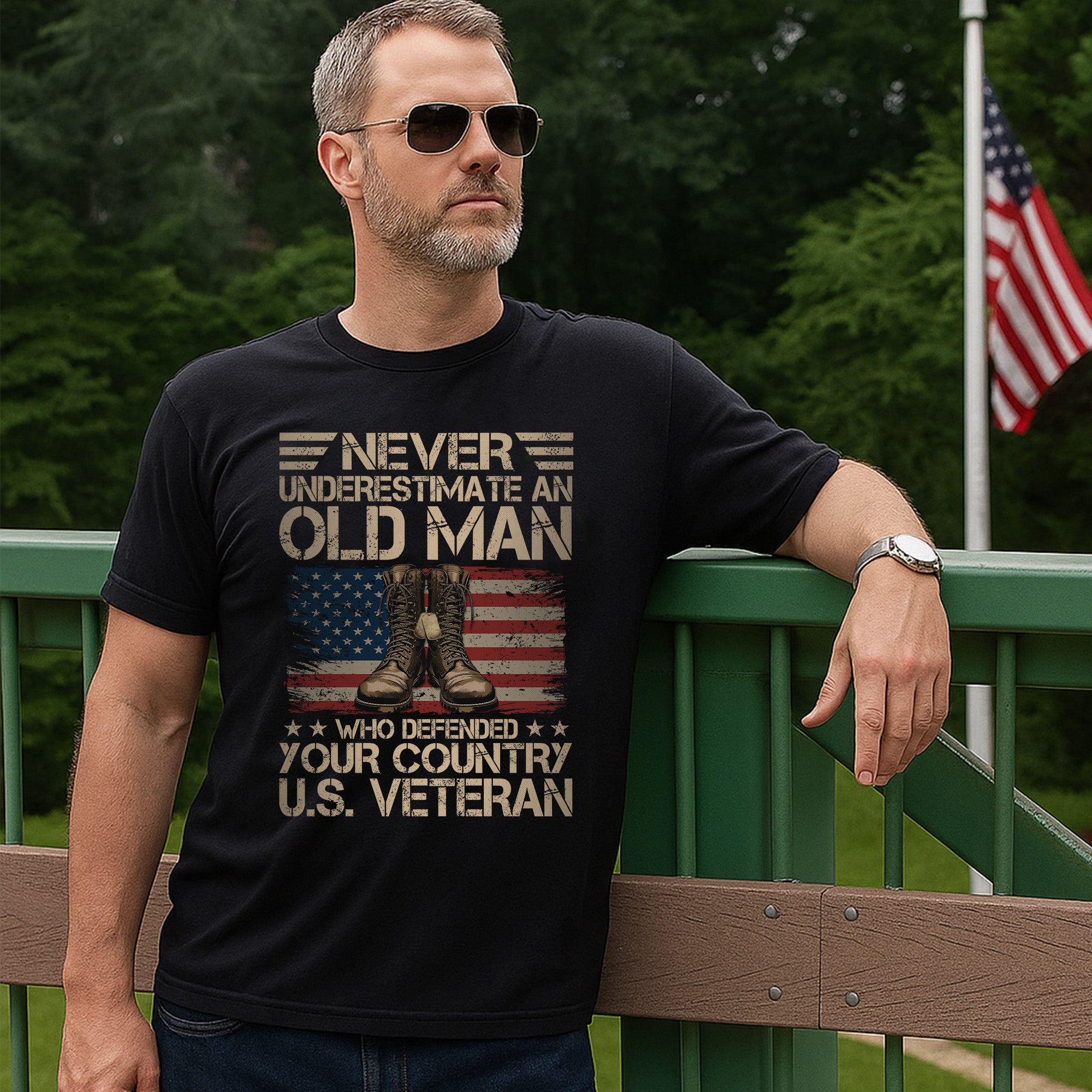 Never Underestimate an Old Man Who Defended Your Country Proud and Resilient U.S. Veteran T-Shirt