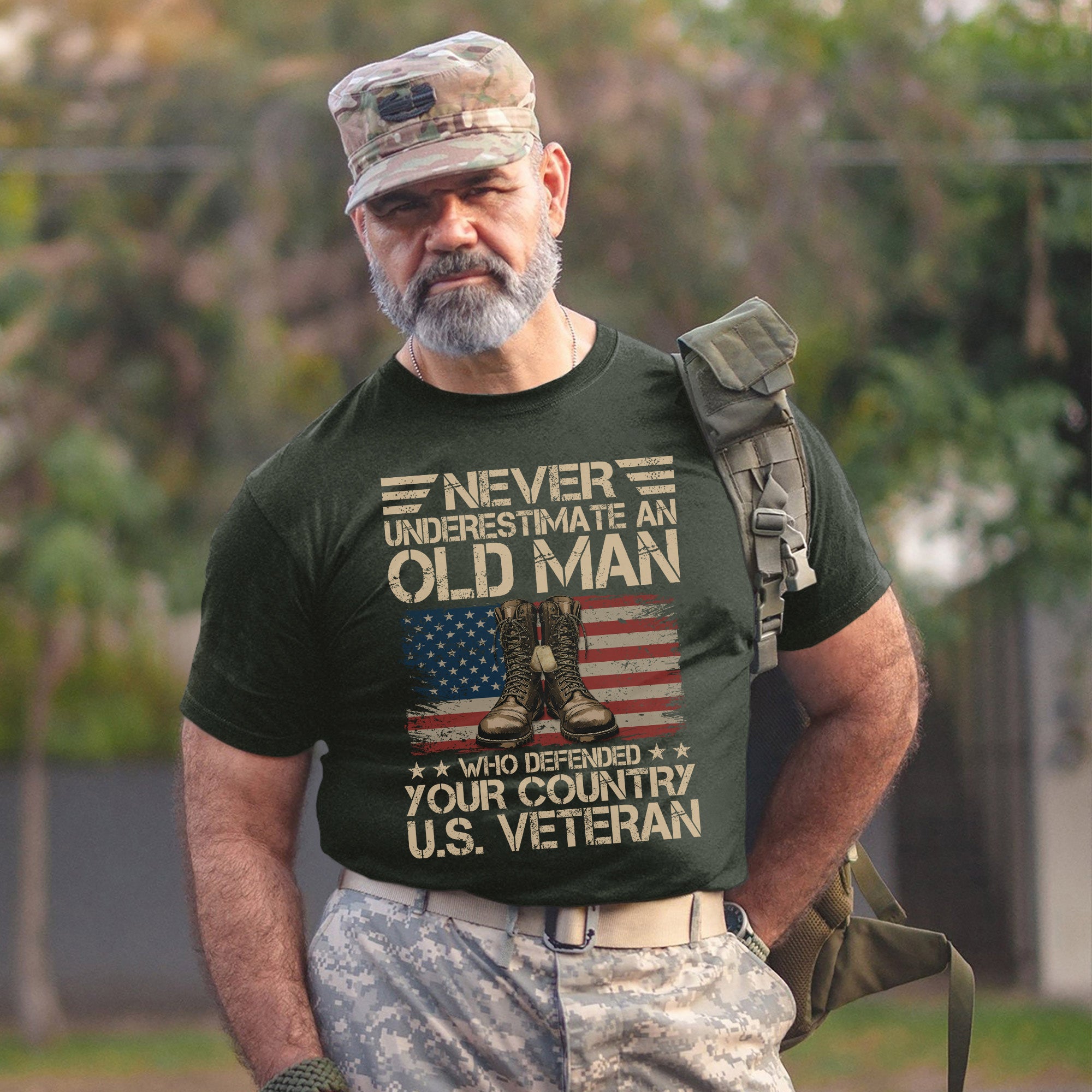 Never Underestimate an Old Man Who Defended Your Country Proud and Resilient U.S. Veteran T-Shirt