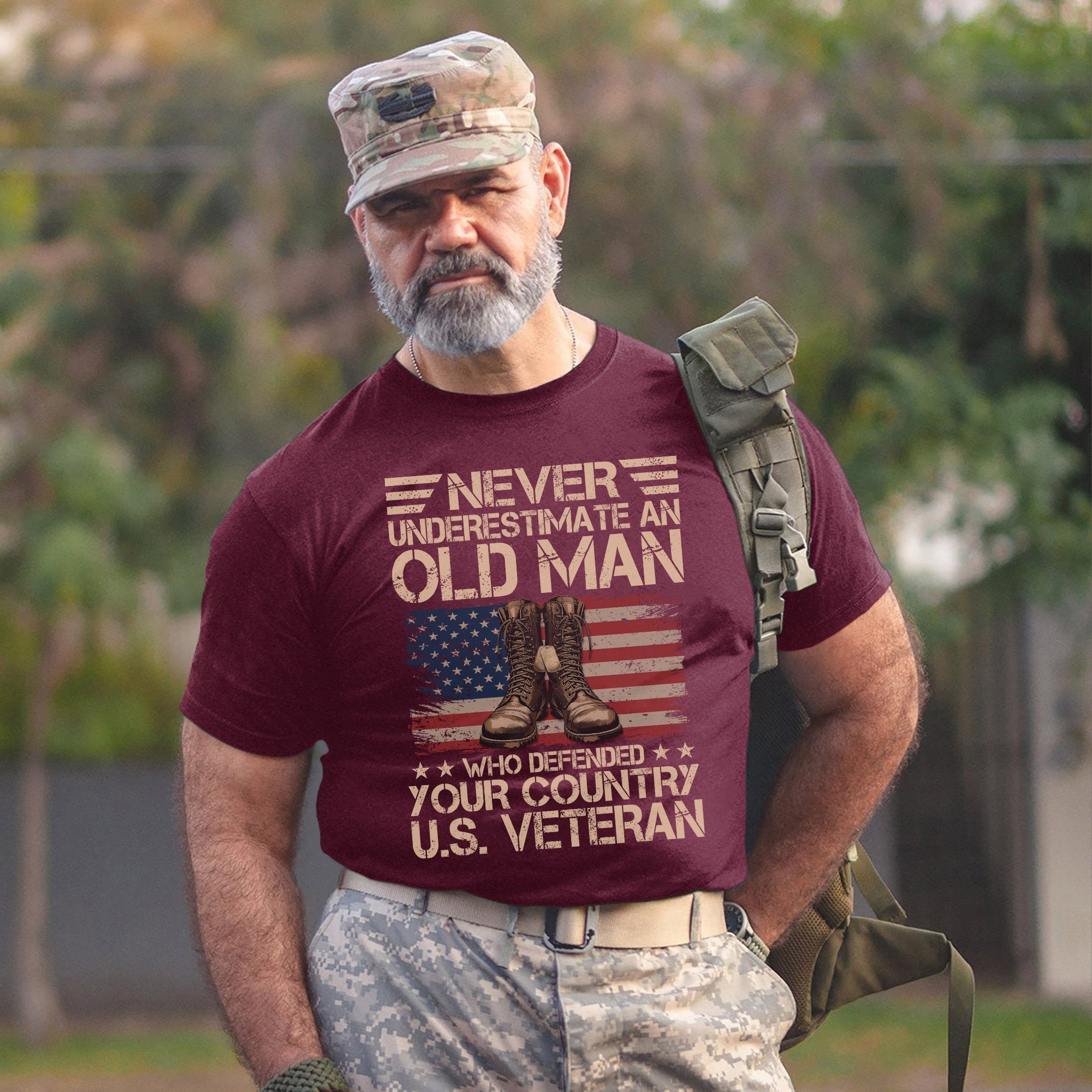 Never Underestimate an Old Man Who Defended Your Country Proud and Resilient U.S. Veteran T-Shirt