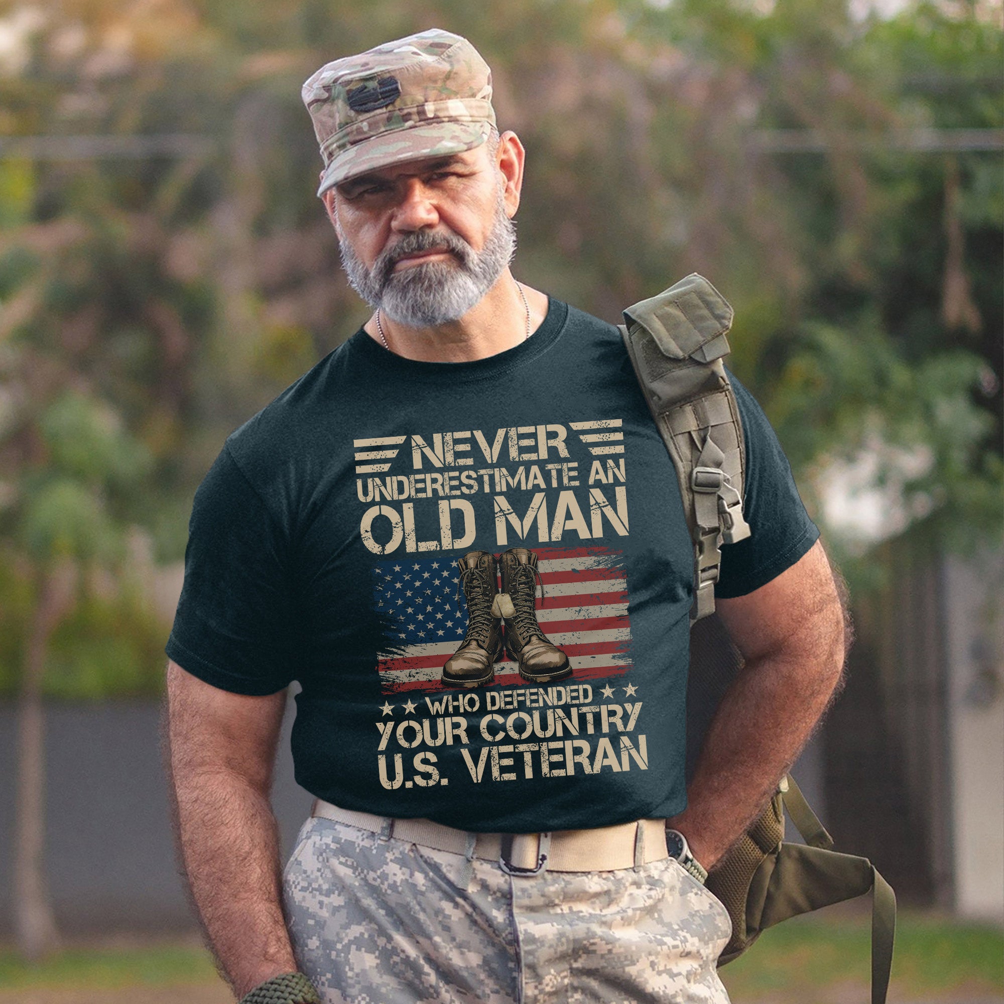 Never Underestimate an Old Man Who Defended Your Country Proud and Resilient U.S. Veteran T-Shirt