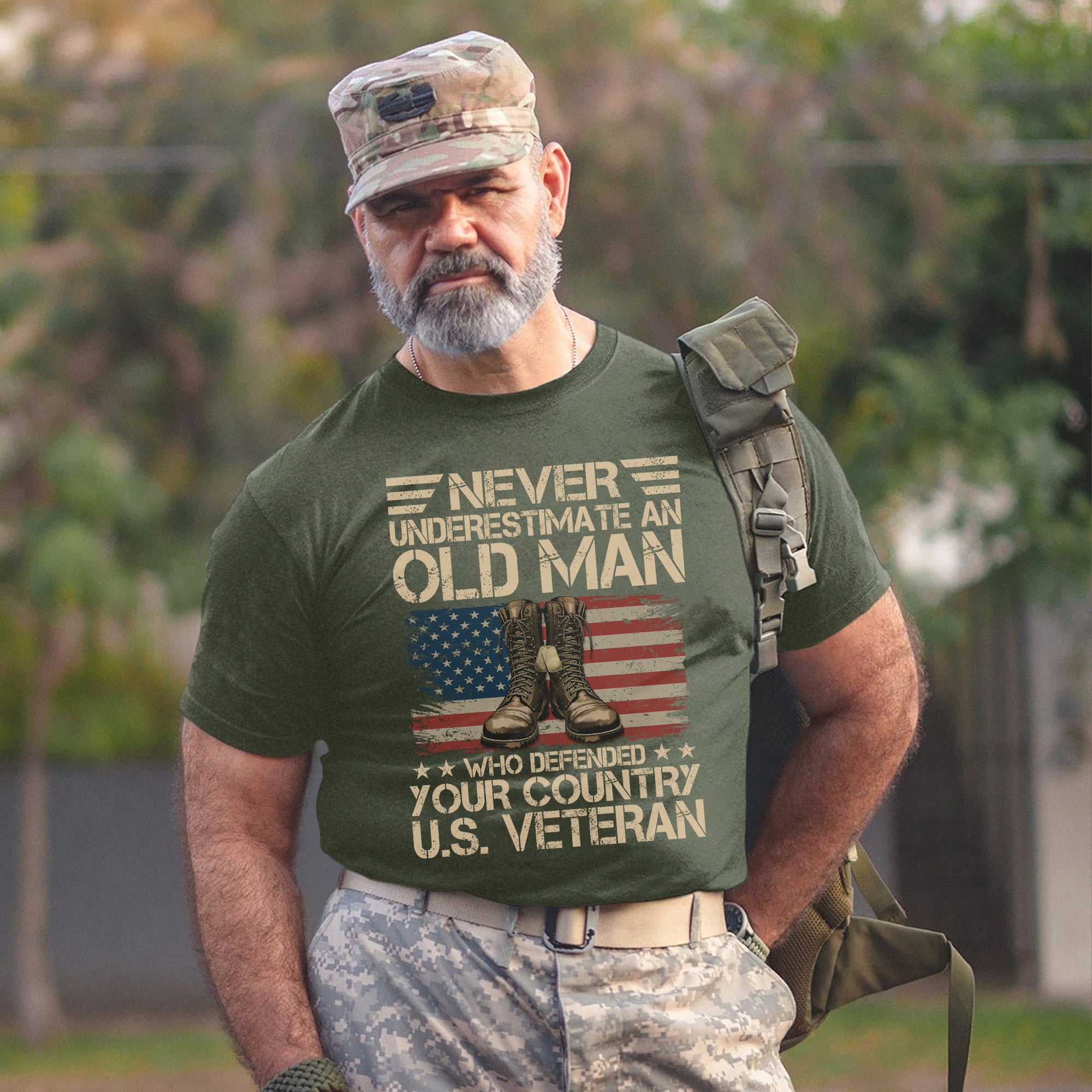 Never Underestimate an Old Man Who Defended Your Country Proud and Resilient U.S. Veteran T-Shirt