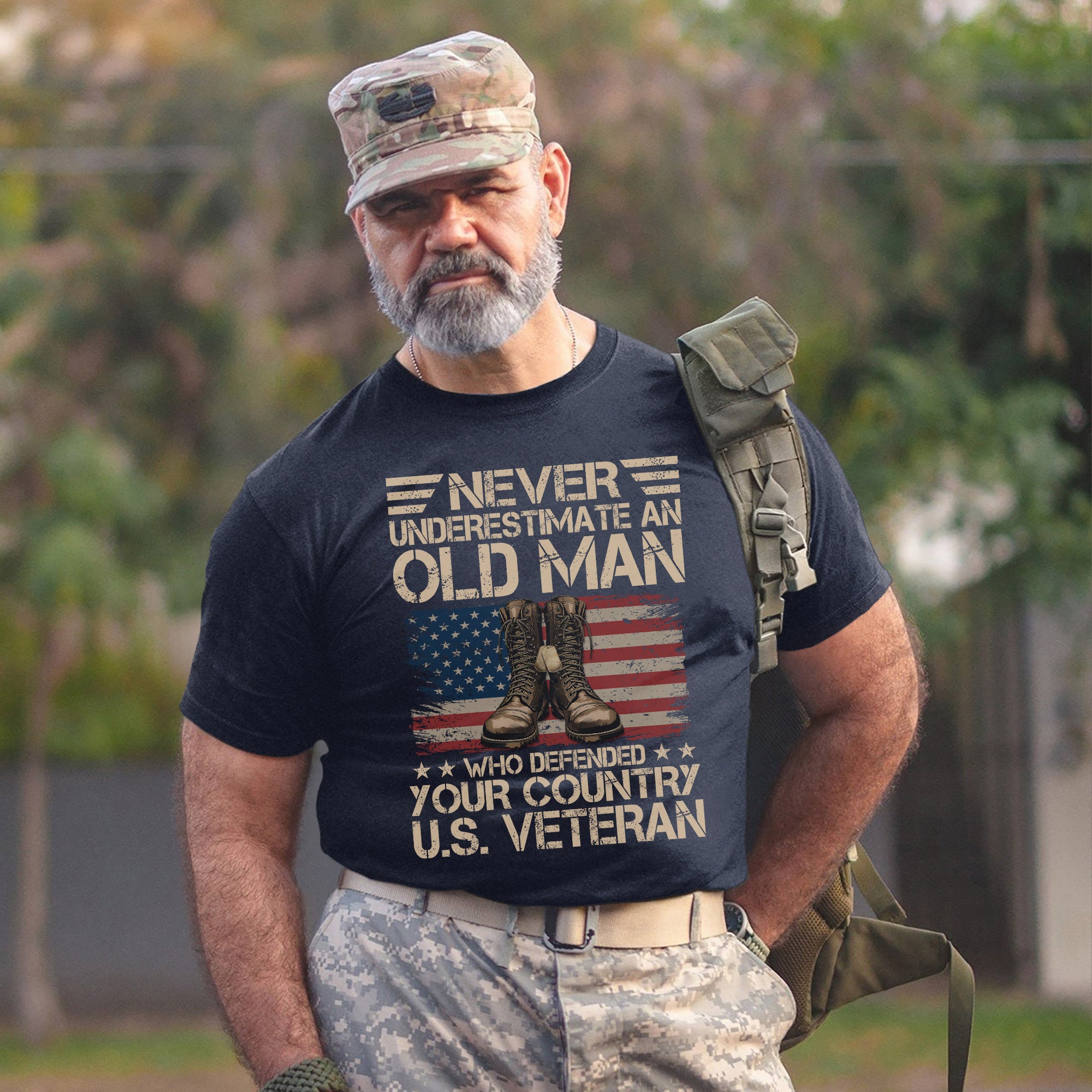 Never Underestimate an Old Man Who Defended Your Country Proud and Resilient U.S. Veteran T-Shirt