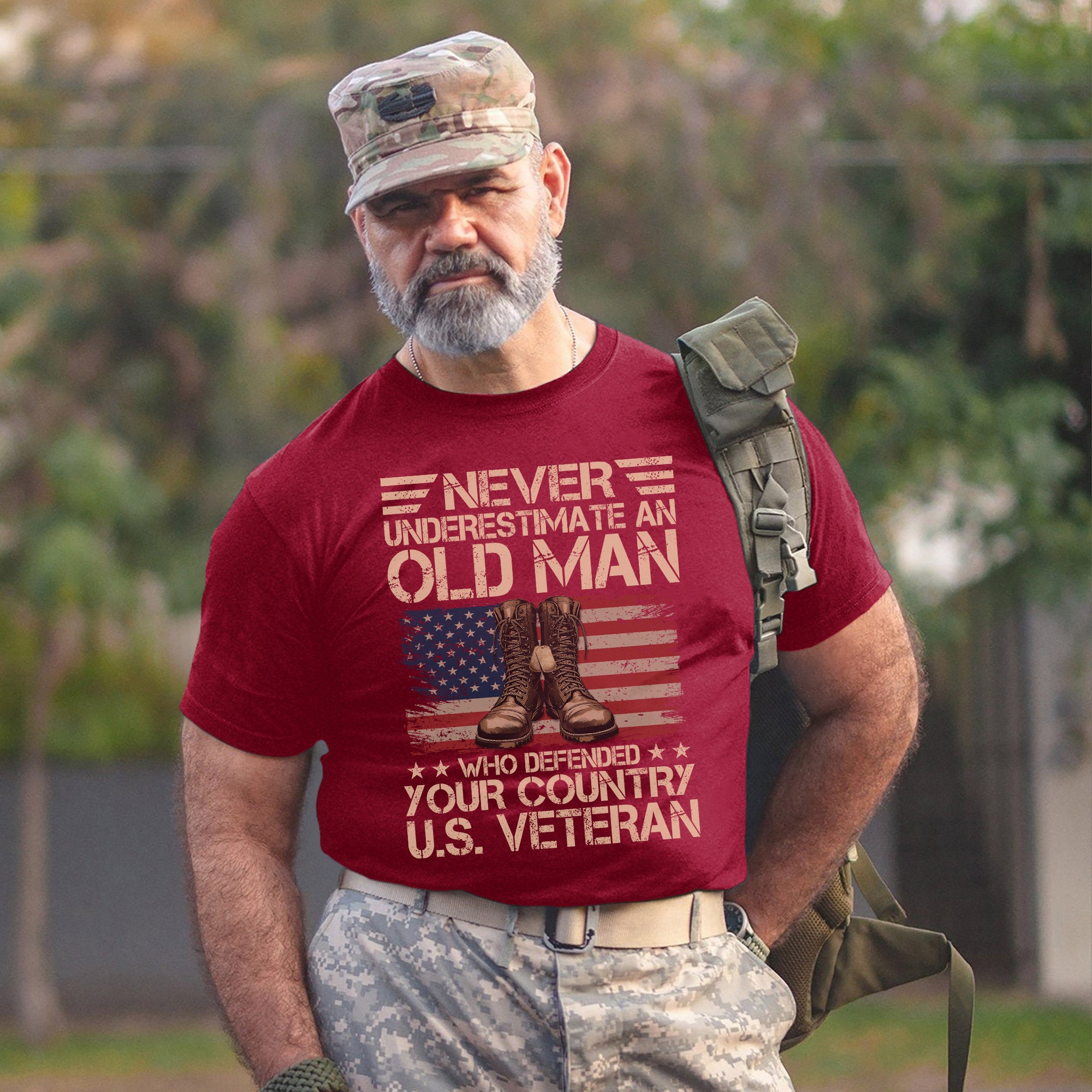 Never Underestimate an Old Man Who Defended Your Country Proud and Resilient U.S. Veteran T-Shirt