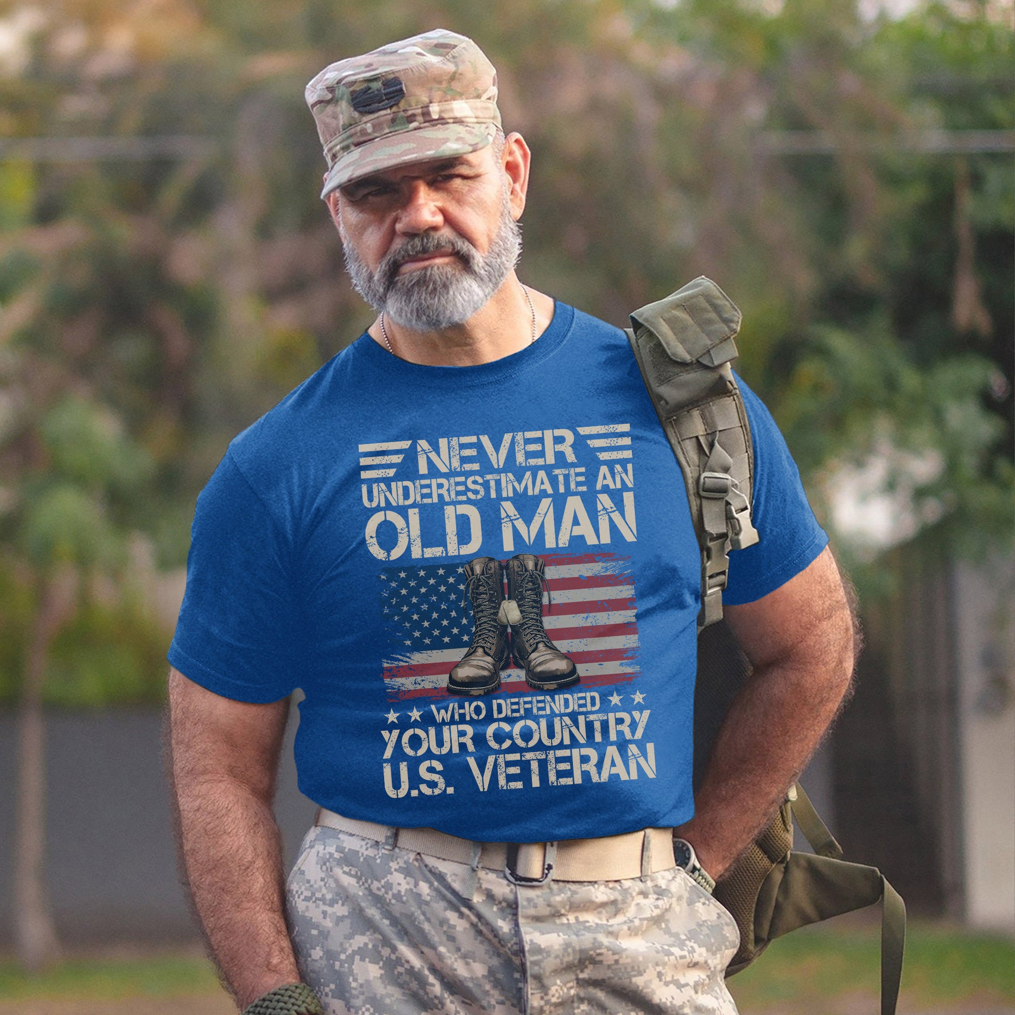 Never Underestimate an Old Man Who Defended Your Country Proud and Resilient U.S. Veteran T-Shirt