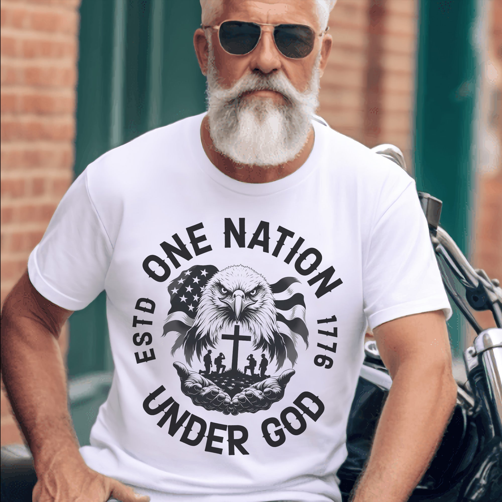 One Nation Under God with Eagle Jesus Christ and U.S. Veteran United by Faith and Freedom T-Shirt