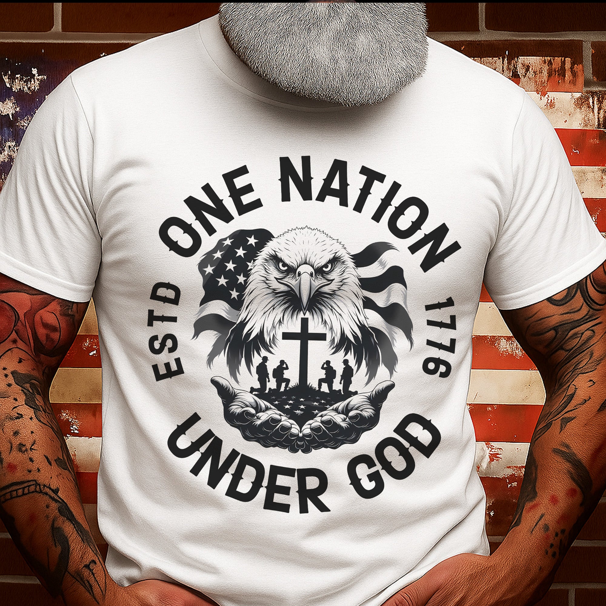 One Nation Under God with Eagle Jesus Christ and U.S. Veteran United by Faith and Freedom T-Shirt