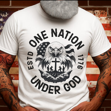 One Nation Under God with Eagle Jesus Christ and U.S. Veteran United by Faith and Freedom T-Shirt