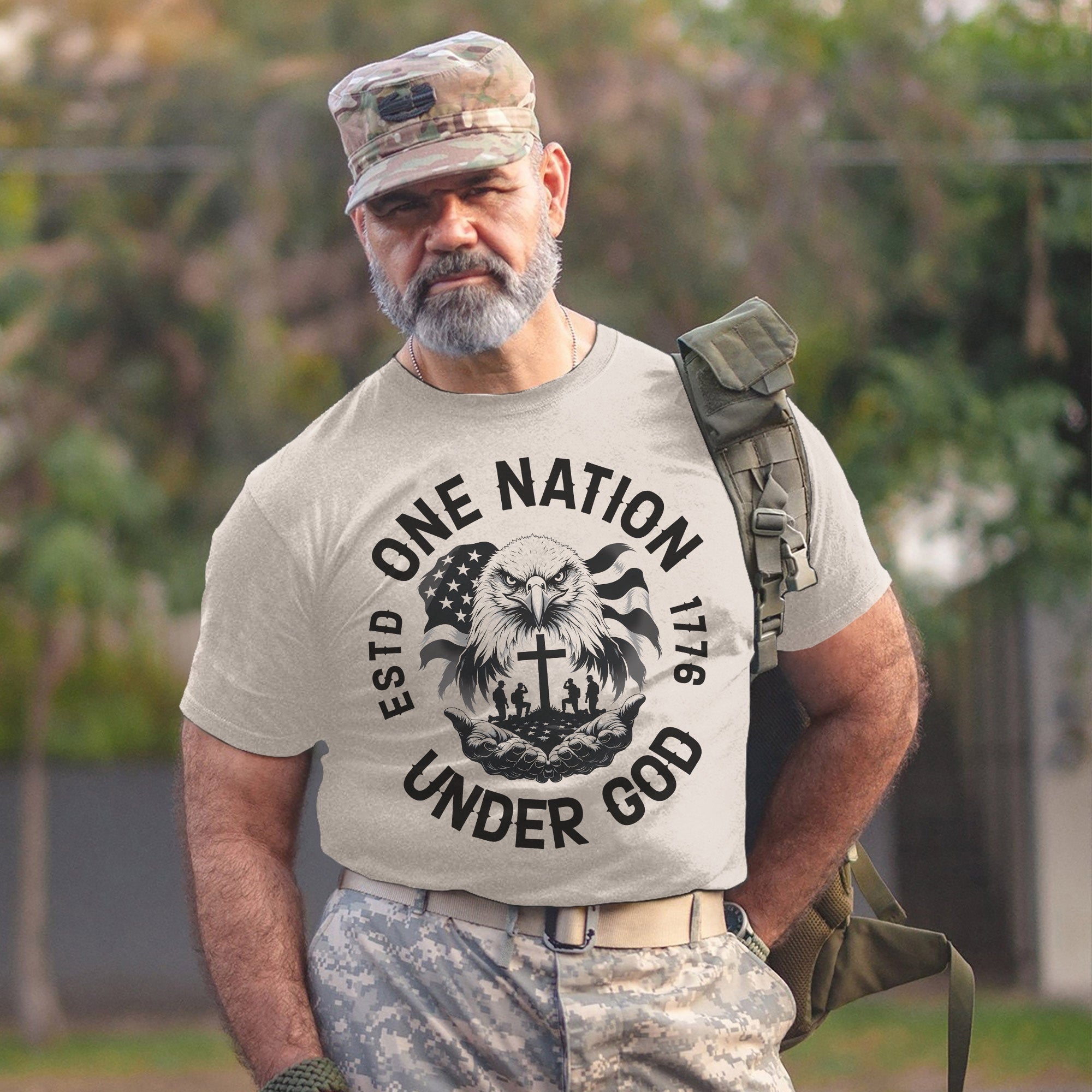 One Nation Under God with Eagle Jesus Christ and U.S. Veteran United by Faith and Freedom T-Shirt