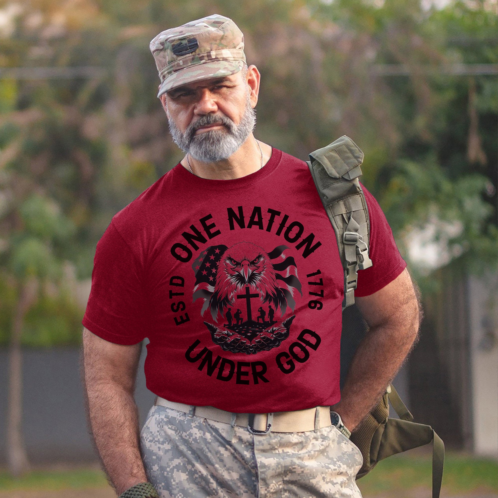 One Nation Under God with Eagle Jesus Christ and U.S. Veteran United by Faith and Freedom T-Shirt