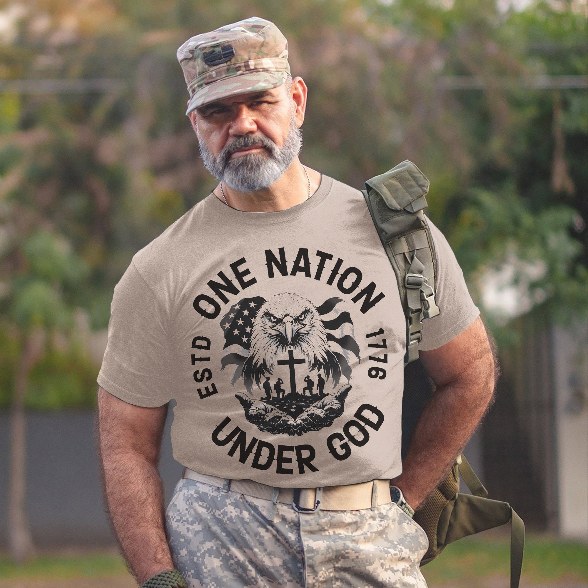 One Nation Under God with Eagle Jesus Christ and U.S. Veteran United by Faith and Freedom T-Shirt