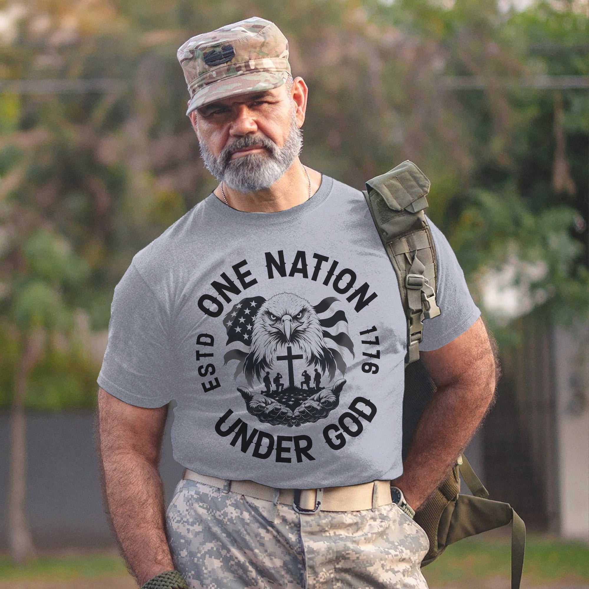 One Nation Under God with Eagle Jesus Christ and U.S. Veteran United by Faith and Freedom T-Shirt