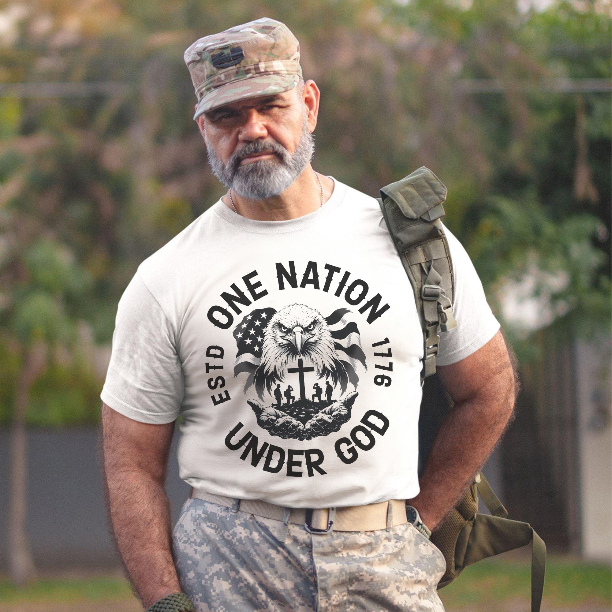 One Nation Under God with Eagle Jesus Christ and U.S. Veteran United by Faith and Freedom T-Shirt