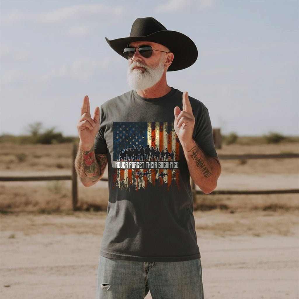 Never Forget Their Sacrifice Honoring the Brave Who Gave Everything for Freedom and Country T-Shirt