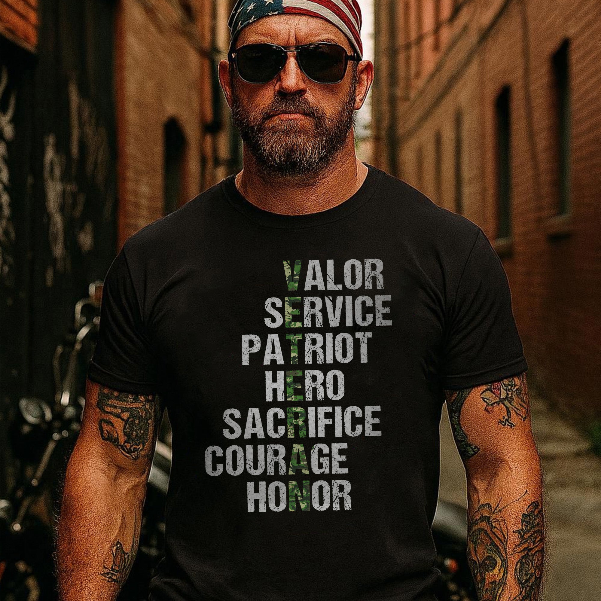 Valor Service Hero Sacrifice Courage Honor Veteran Crossword Tribute to Duty and Pride T-Shirt