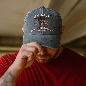 U.S. Navy 250th Anniversary Pirate Skull Hat Tribute to Sailors 1775–2025 Baseball Cap
