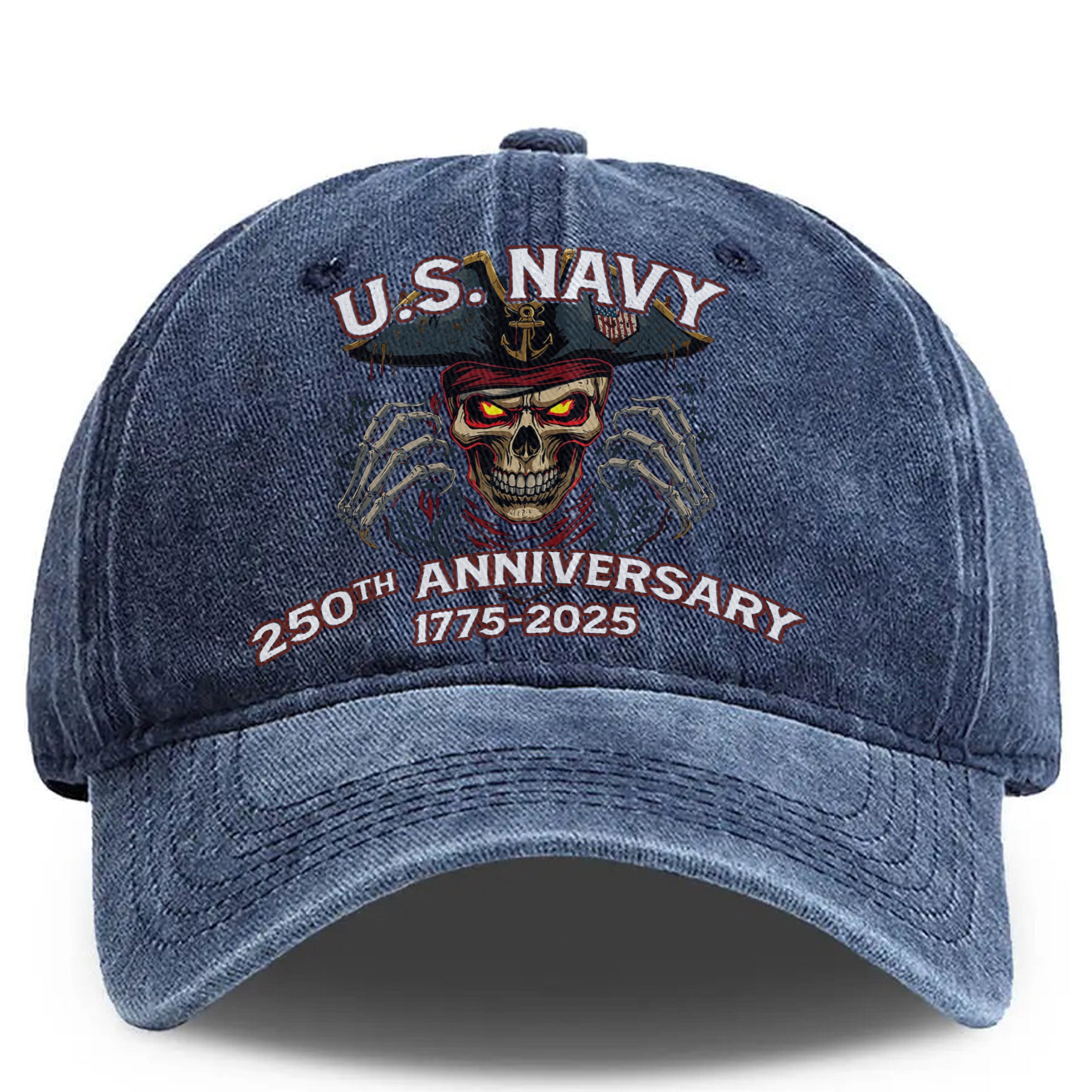 U.S. Navy 250th Anniversary Pirate Skull Hat Tribute to Sailors 1775–2025 Baseball Cap
