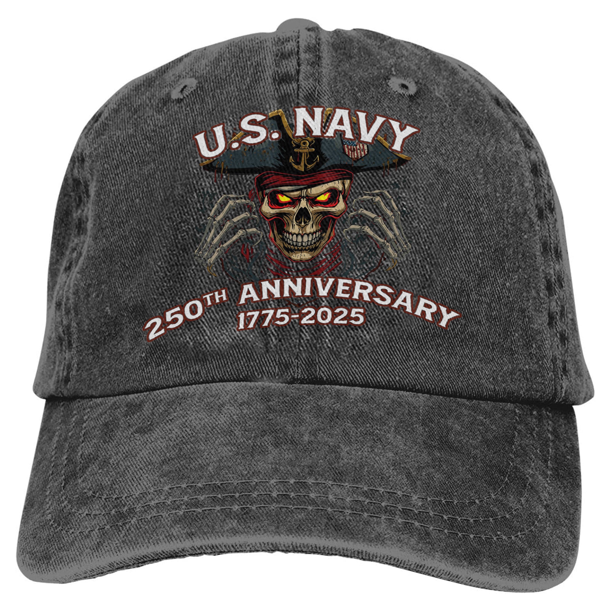 U.S. Navy 250th Anniversary Pirate Skull Hat Tribute to Sailors 1775–2025 Baseball Cap