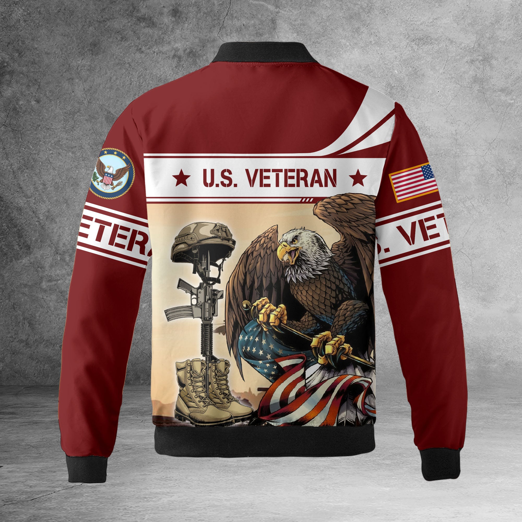 US Veteran Eagle Holding American Flag Patriotic Military Honor and Sacrifice Hoodie All-over Print Bomber Jacket