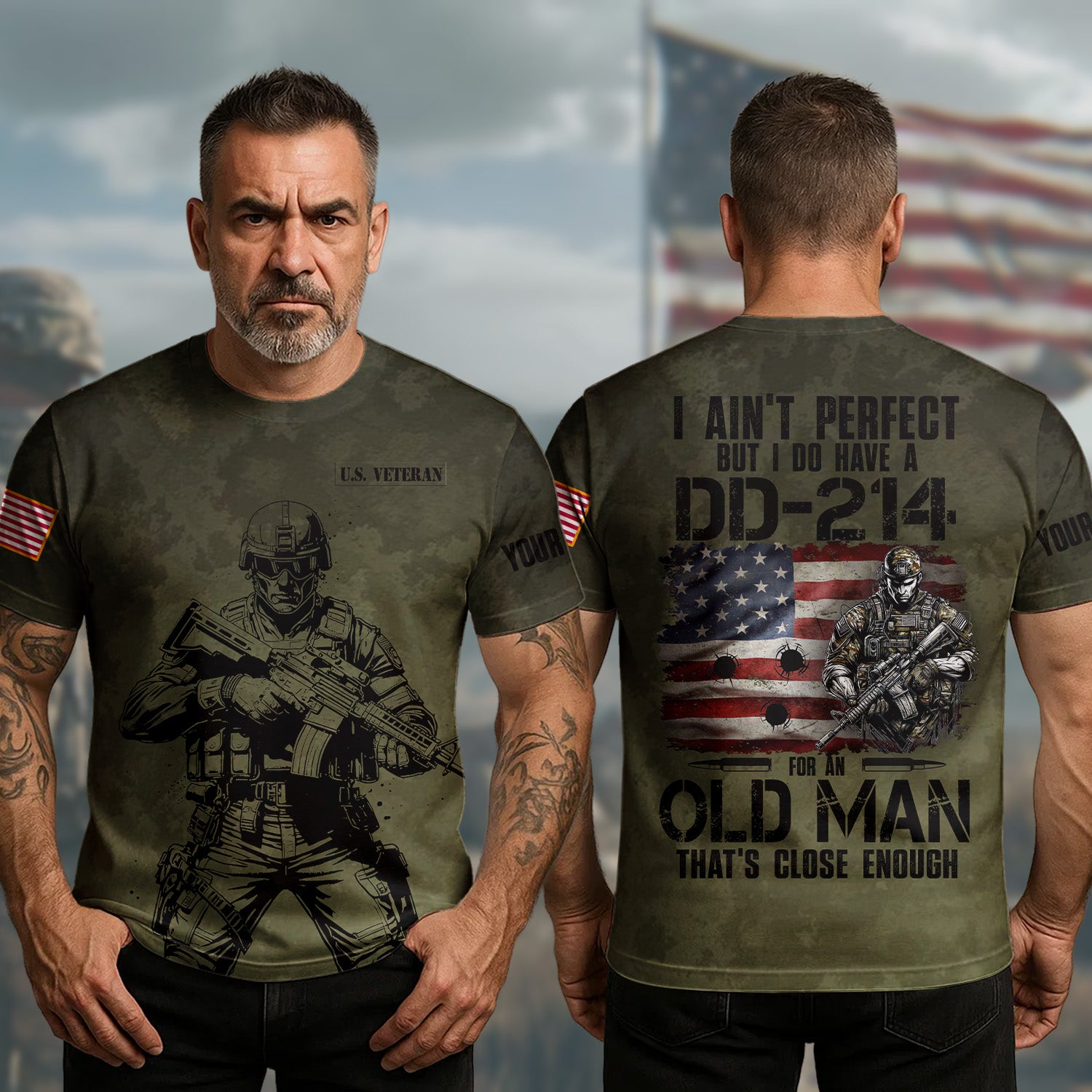 I Ain’t Perfect But I’ve Got DD-214 For An Old Man That’s Enough U.S Veteran All-over Print Personalized T-Shirt