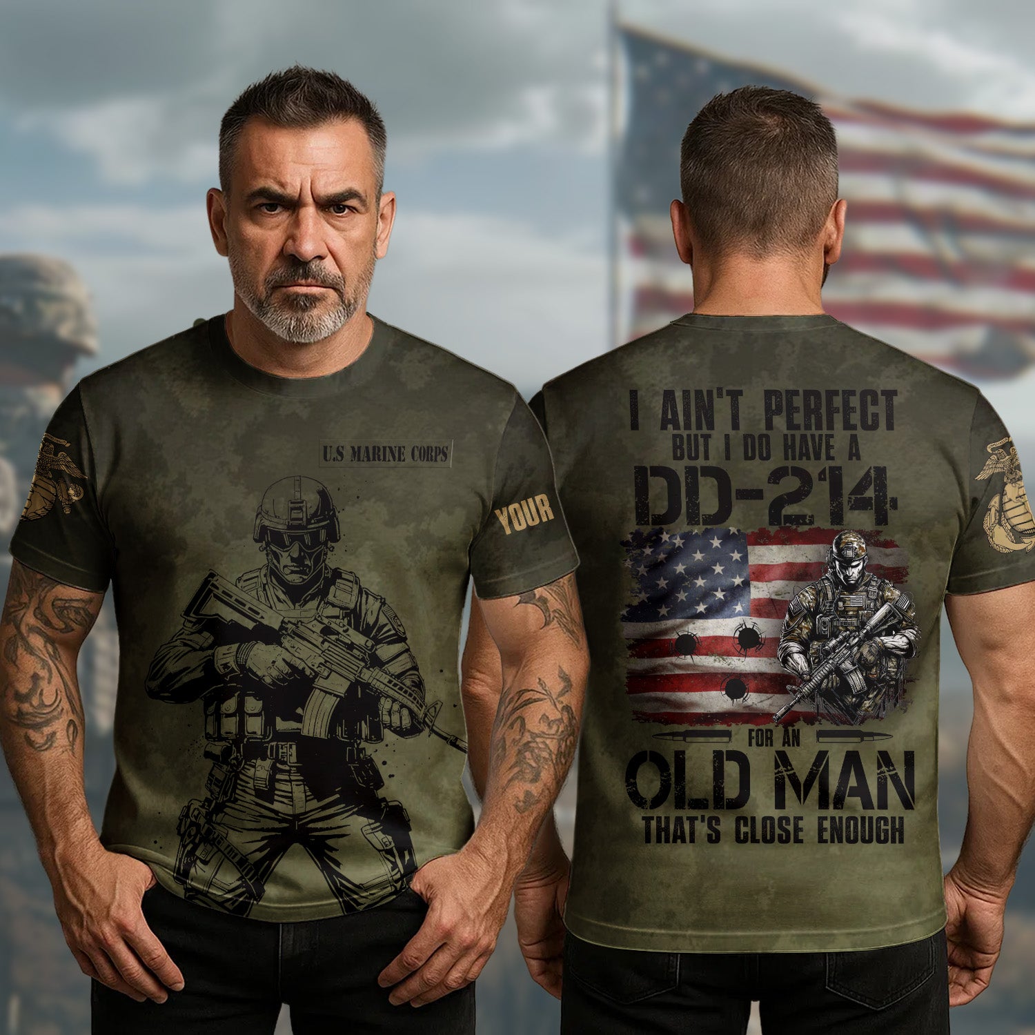 I Ain’t Perfect But I’ve Got DD-214 For An Old Man That’s Enough U.S Veteran All-over Print Personalized T-Shirt