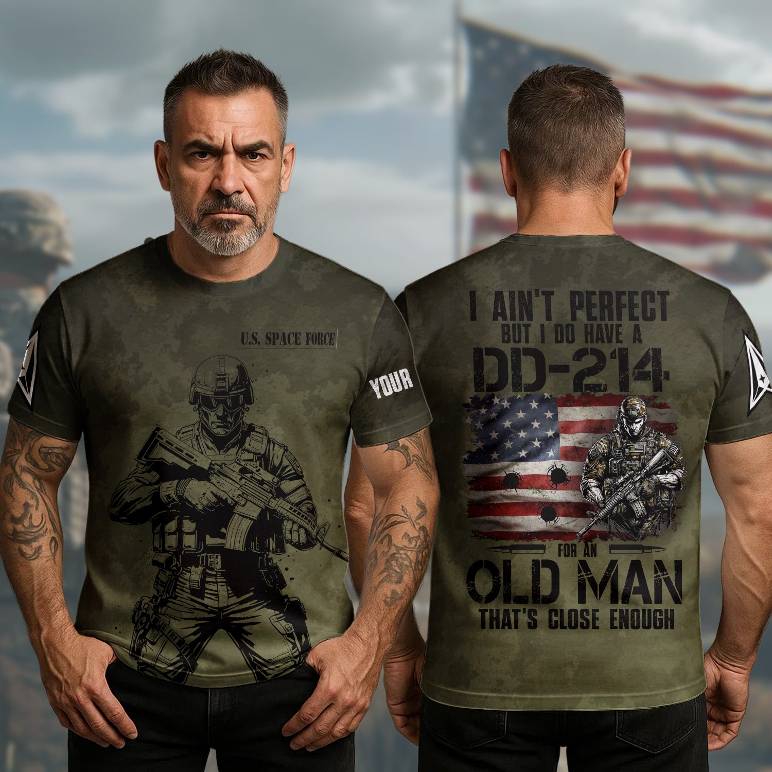 I Ain’t Perfect But I’ve Got DD-214 For An Old Man That’s Enough U.S Veteran All-over Print Personalized T-Shirt