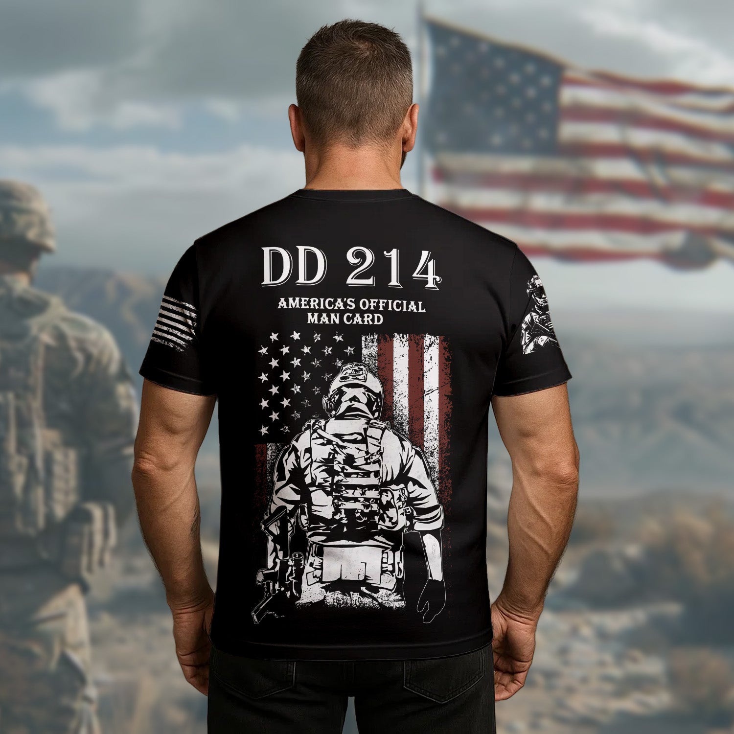 DD-214 America’s Official Man Card Enlisted Ranks Earned with Pride Veteran Attitude All-over Print T-Shirt