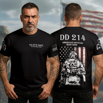 DD-214 America’s Official Man Card Enlisted Ranks Earned with Pride Veteran Attitude All-over Print T-Shirt