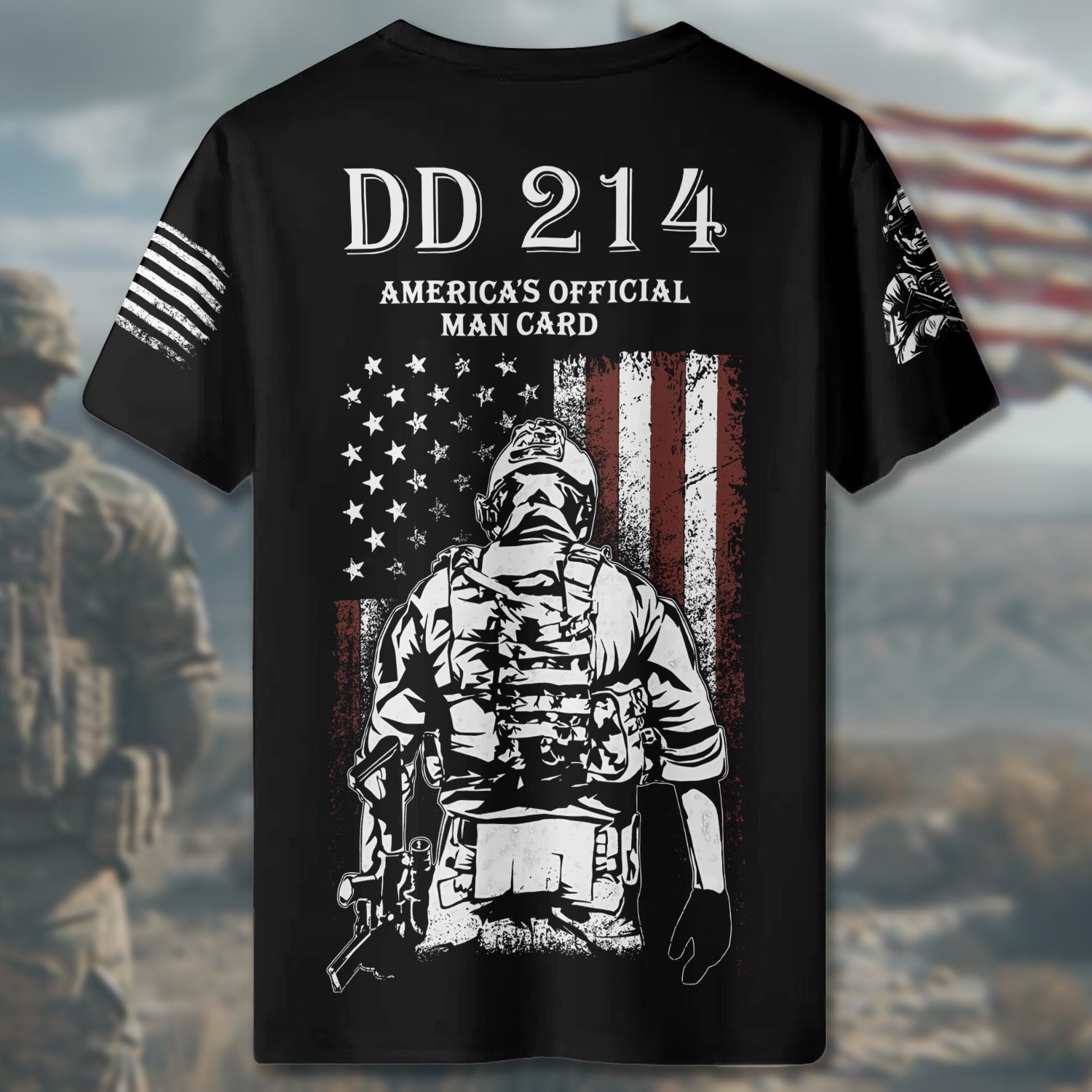 DD-214 America’s Official Man Card Enlisted Ranks Earned with Pride Veteran Attitude All-over Print T-Shirt