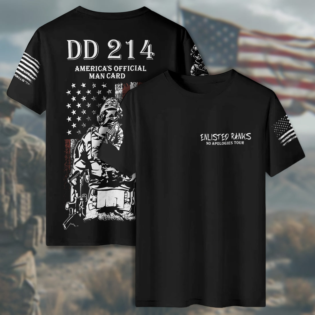 DD-214 America’s Official Man Card Enlisted Ranks Earned with Pride Veteran Attitude All-over Print T-Shirt