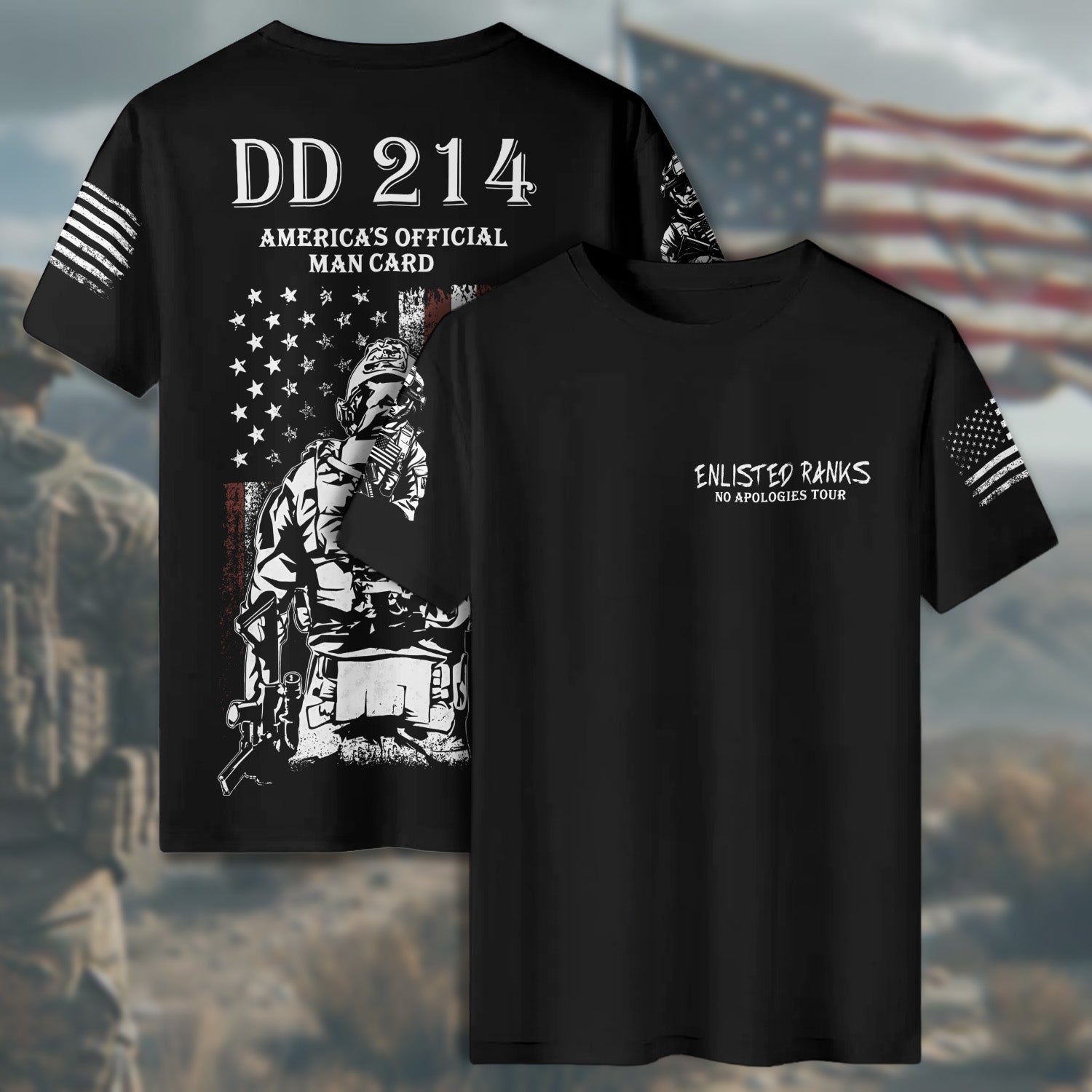 DD-214 America’s Official Man Card Enlisted Ranks Earned with Pride Veteran Attitude All-over Print T-Shirt