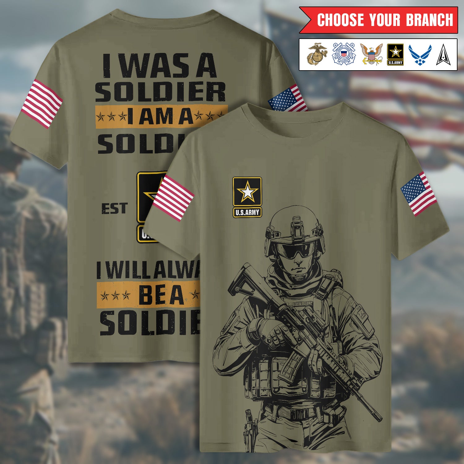 I Was a Soldier Will Always Be a Soldier Proud Veteran for Life and Country All-over Print Personalized T-Shirt
