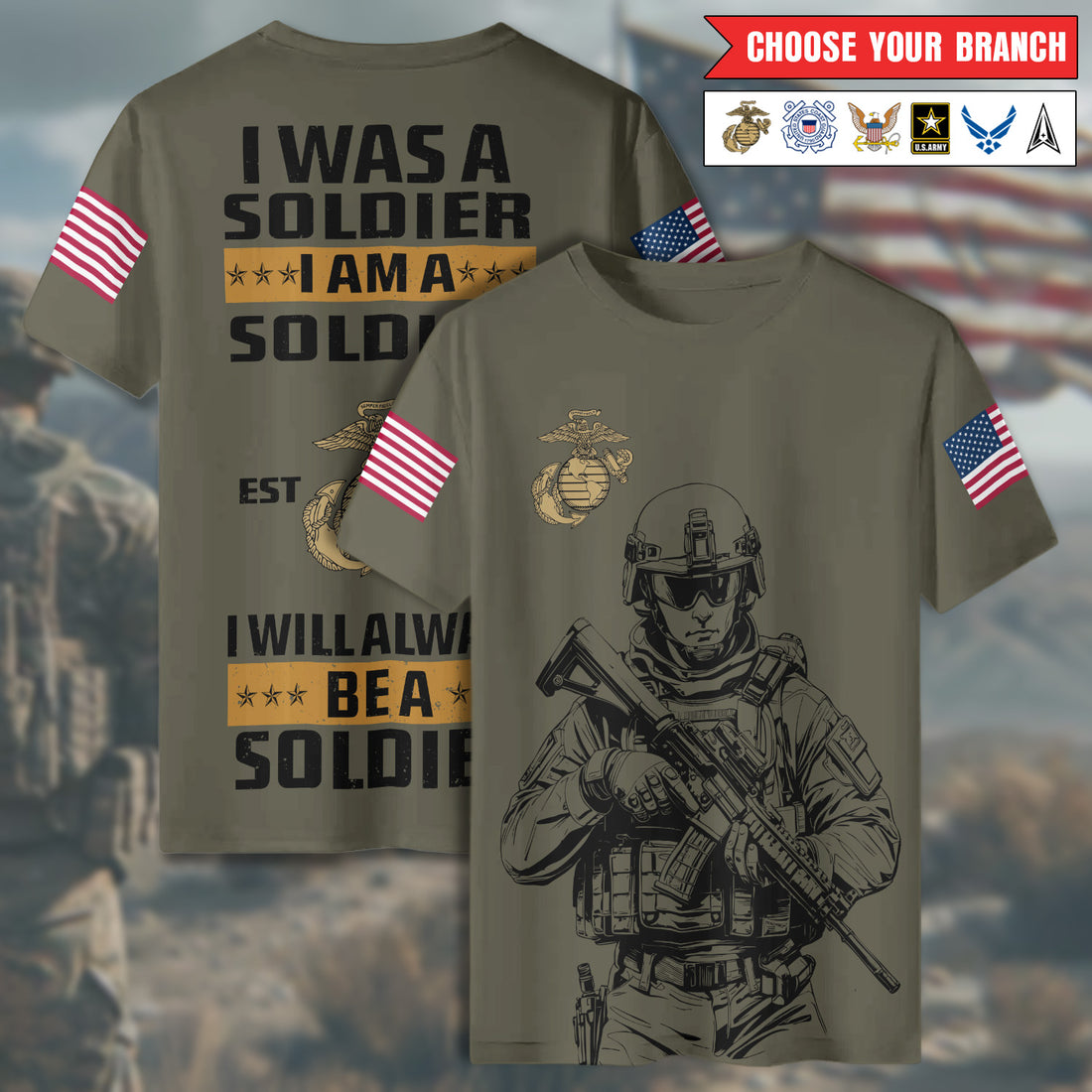 I Was a Soldier Will Always Be a Soldier Proud Veteran for Life and Country All-over Print Personalized T-Shirt