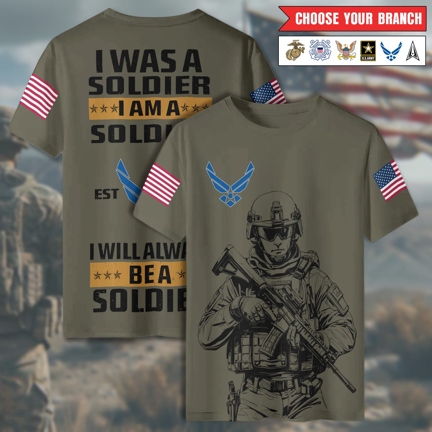 I Was a Soldier Will Always Be a Soldier Proud Veteran for Life and Country All-over Print Personalized T-Shirt